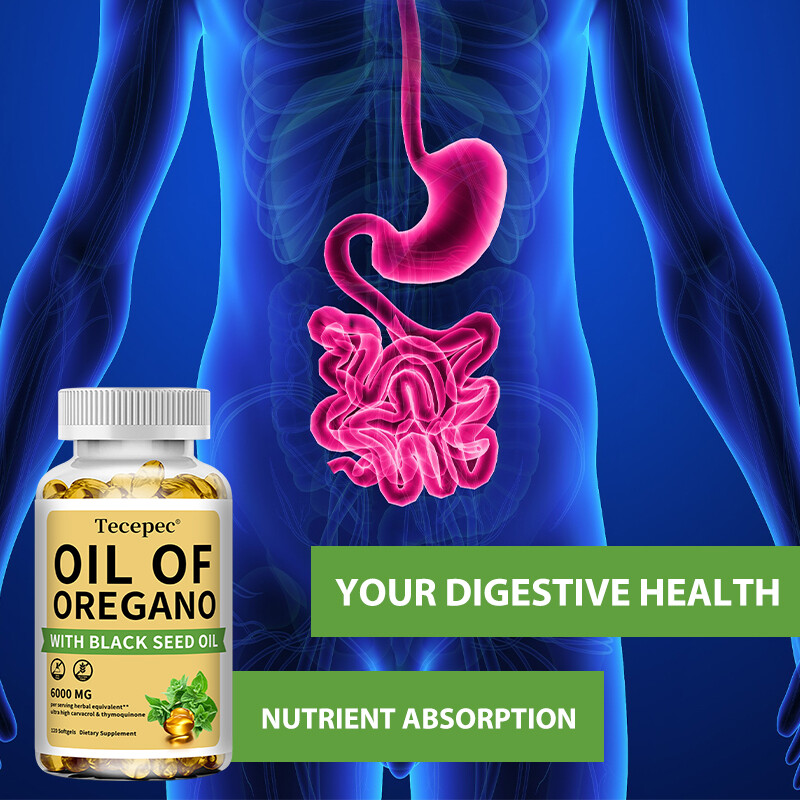 120 Softgels 2 in 1 Black Seed Oil and Oil of Oregano,HEALTHY DIGESTION SYSTEM