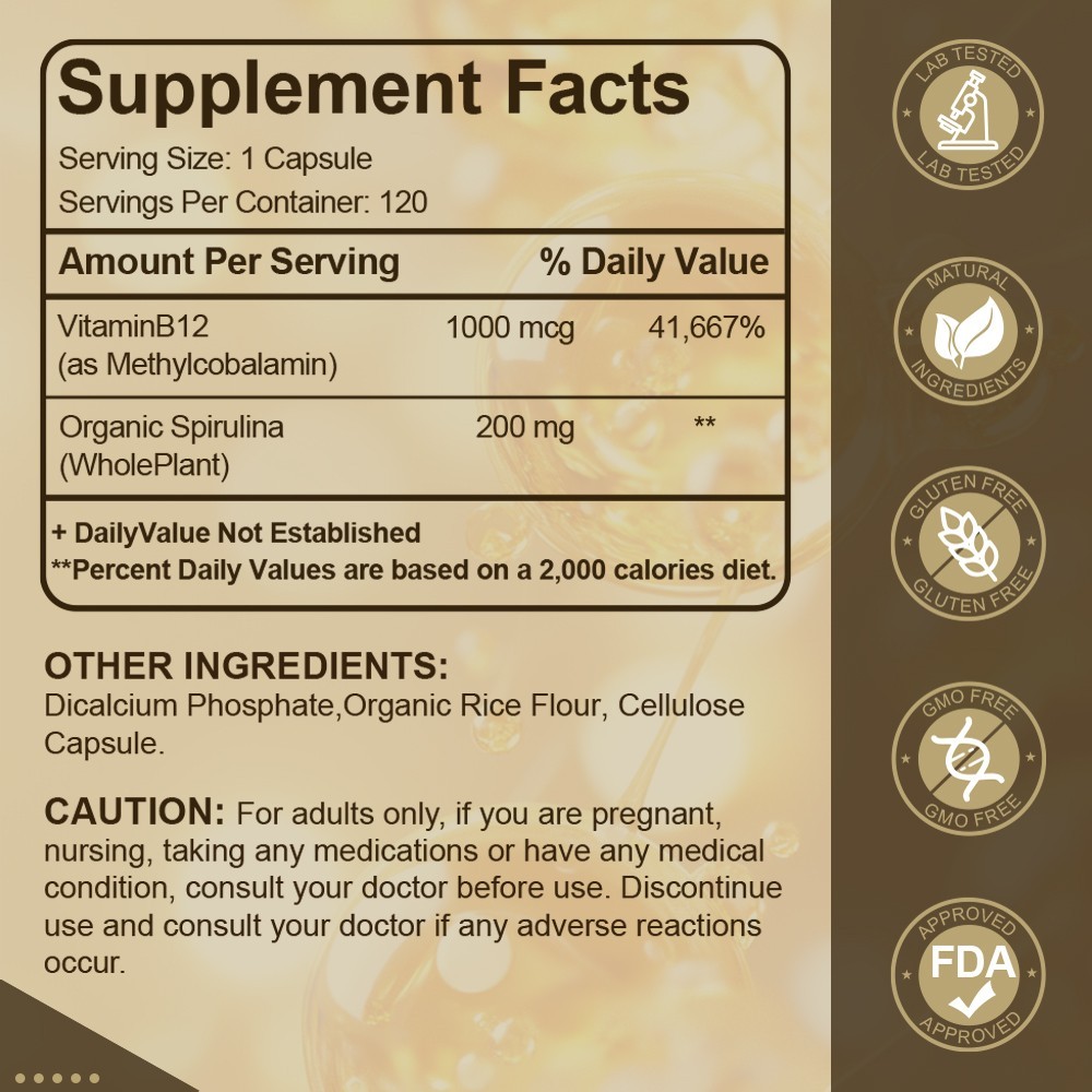 Vitamin B12 1000mcg 120 Capsules Methylcobalamin Energy Nerve Support