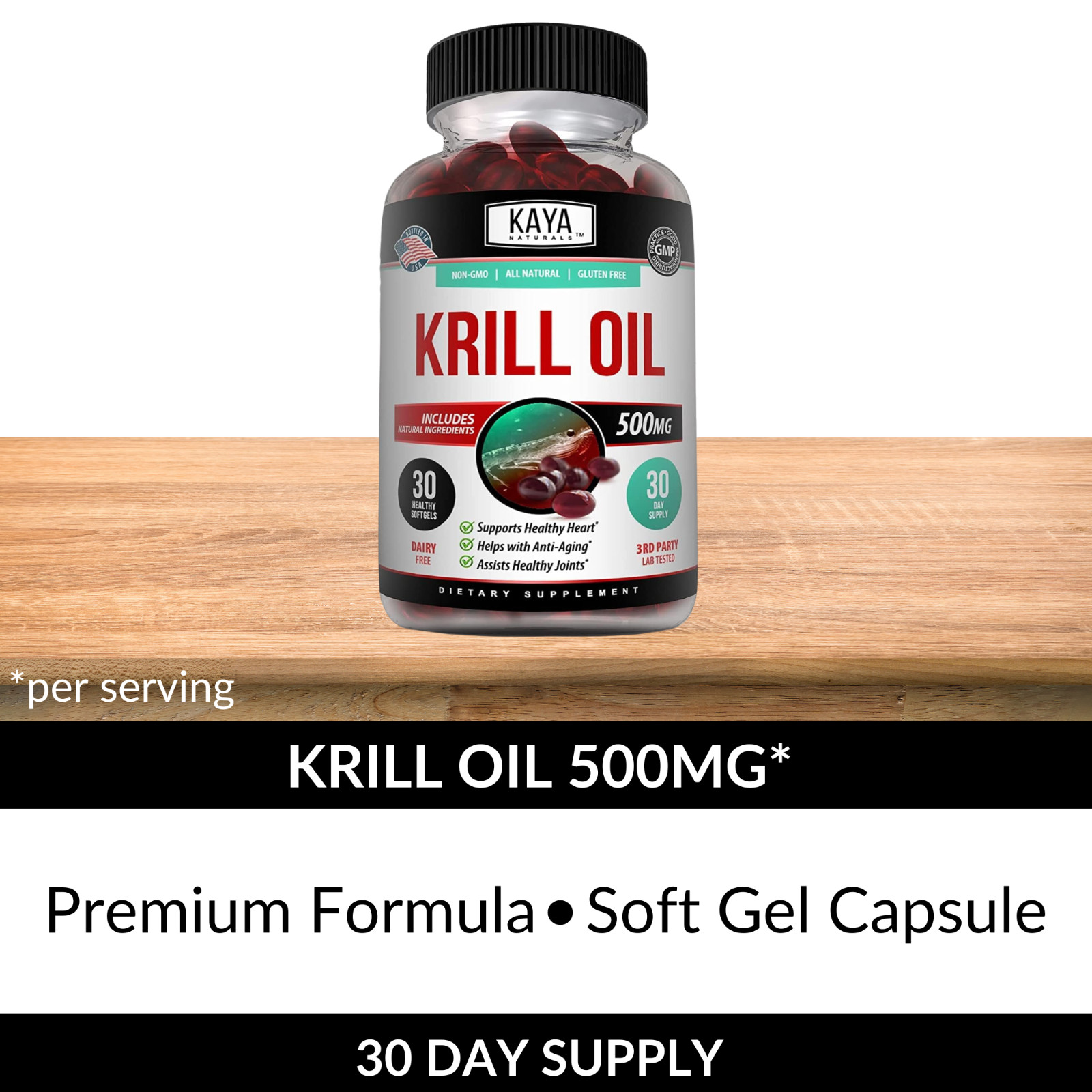 Krill Oil 500 mg With Omega-3, EPA, DHA, and Astaxanthin Supplement