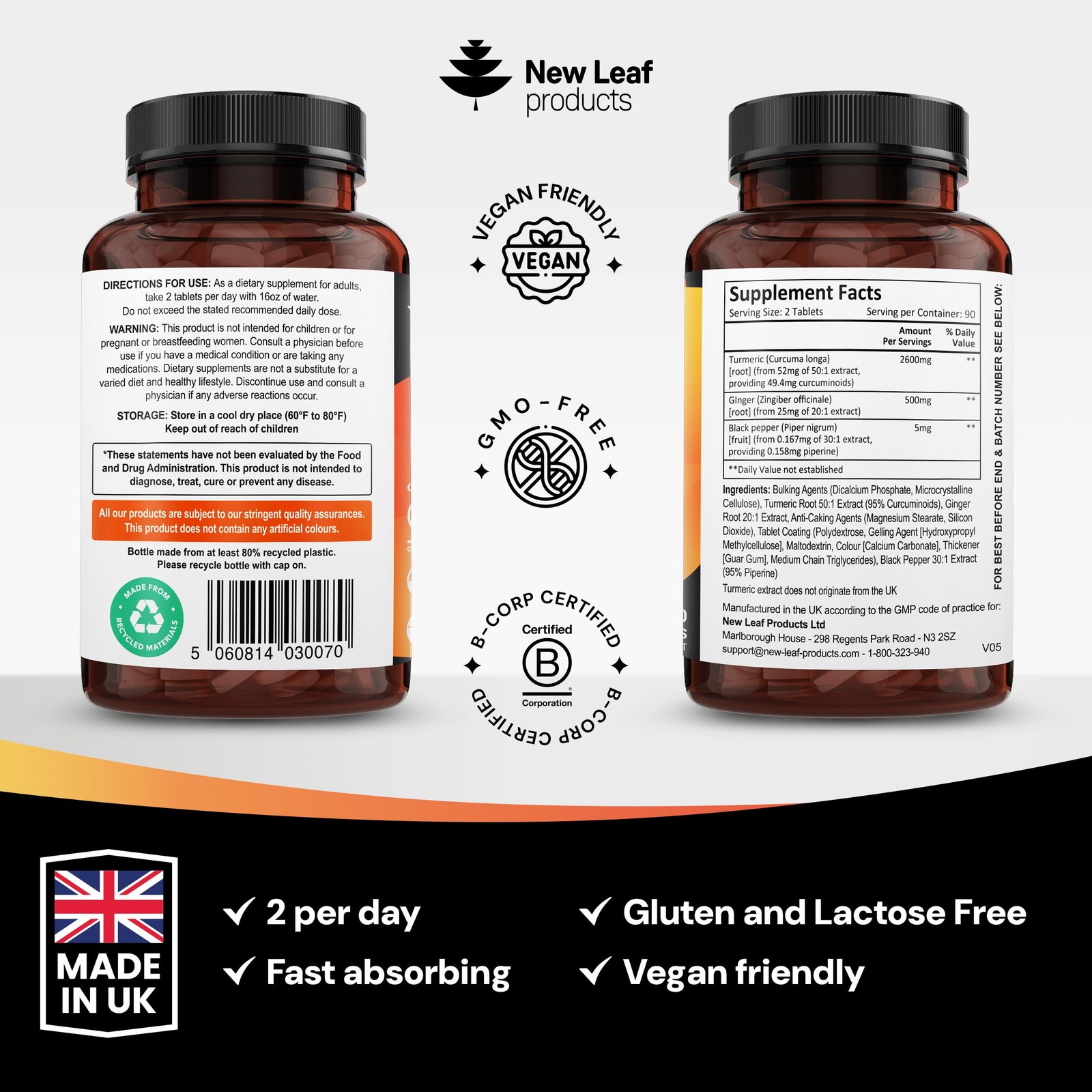 Turmeric Curcumin & Ginger with BioPerine 1500mg Per Serving 180 Veggie Capsules