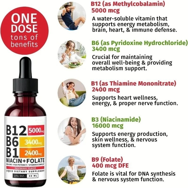 3/1x Vitamin B12 and B6 Liquid Drops, B12 Sublingual Vitamin B Complex Vitamin