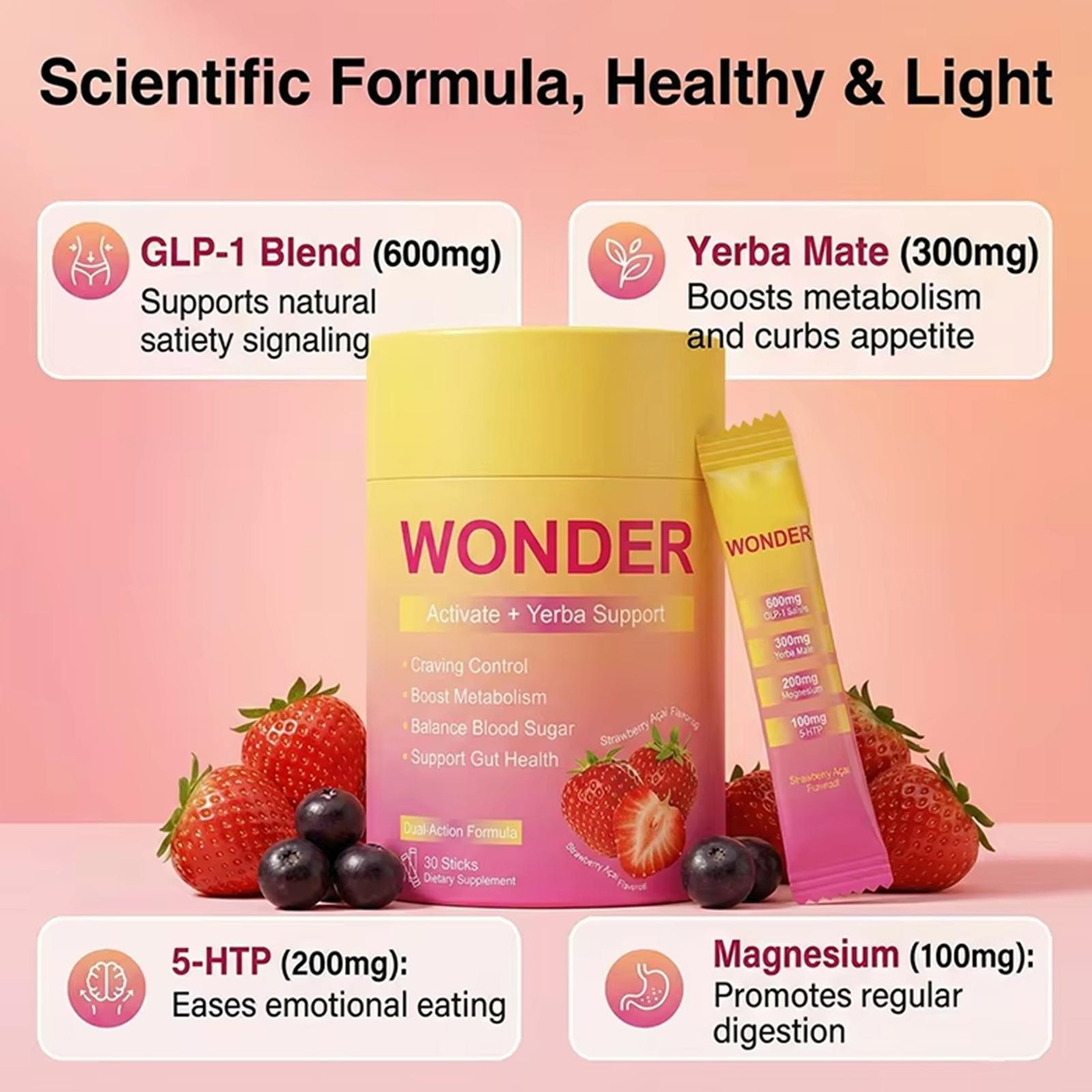 30 Servings Cutting Drink Mix – 5-HTP, Yerba Mate & Magnesium Mixed Berry Flavor