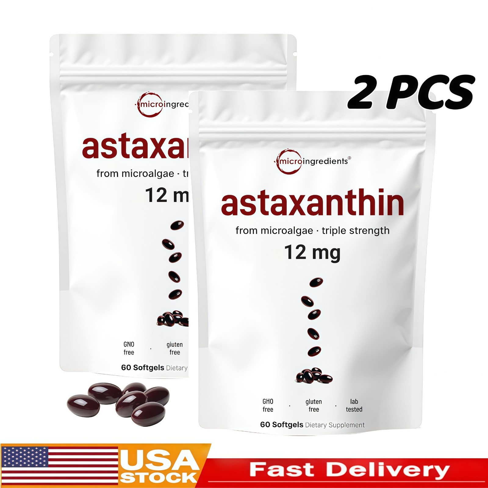 2 Pack | Micro Ingredients Astaxanthin 12mg with MCT Oil, 120 Softgels++