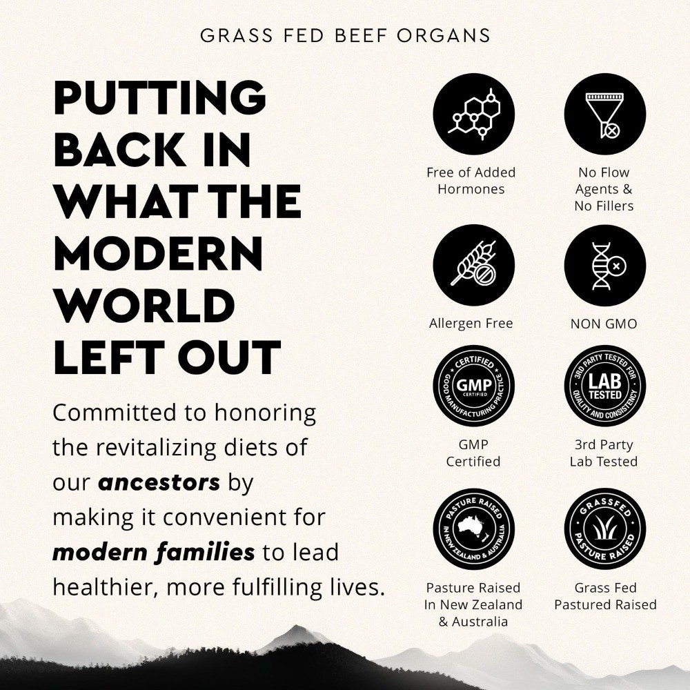 Ancestral Supplements Grass Fed Beef Organ Supplement, Boost metabolism-180 caps