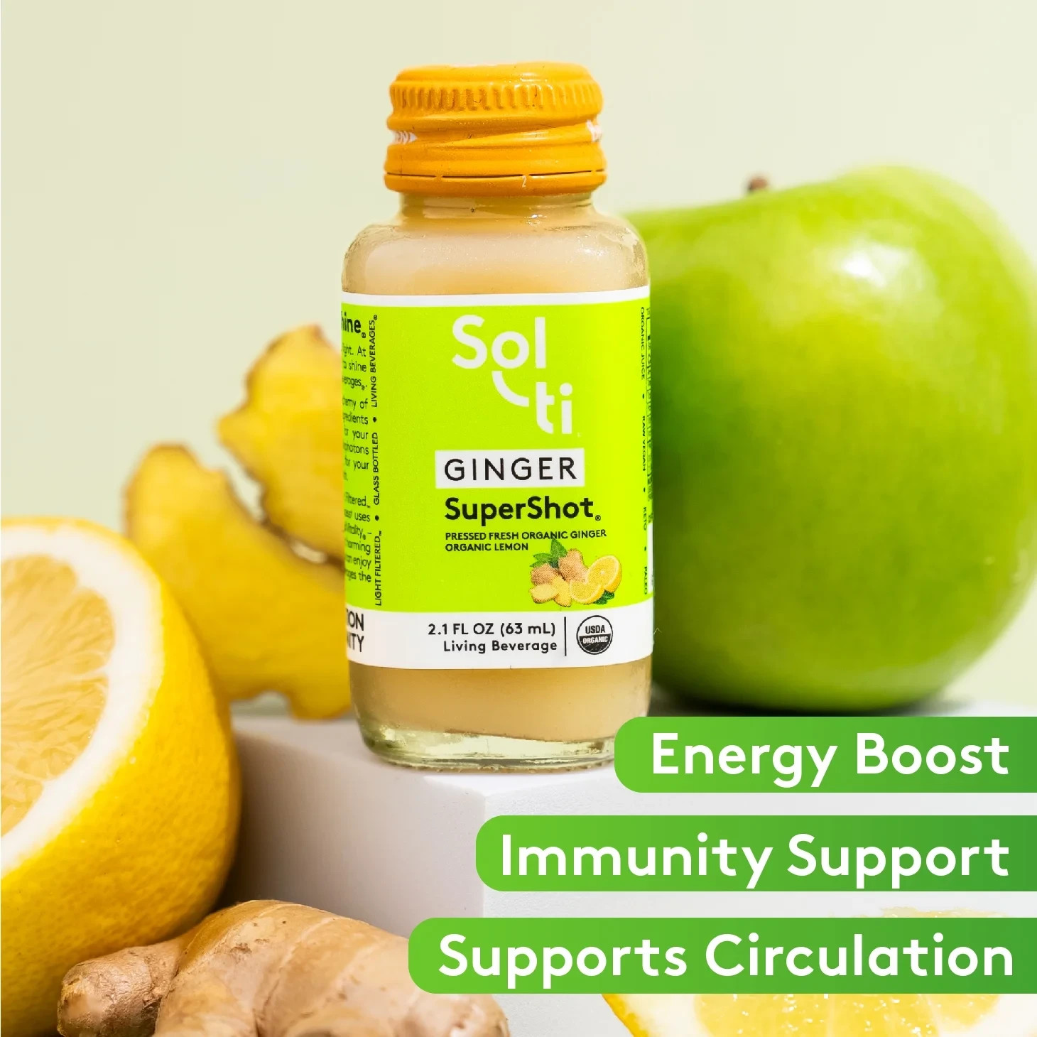 6 Pack Sol-ti Ginger SuperShot 2.1 fl oz Organic Cold Pressed Living Beverage