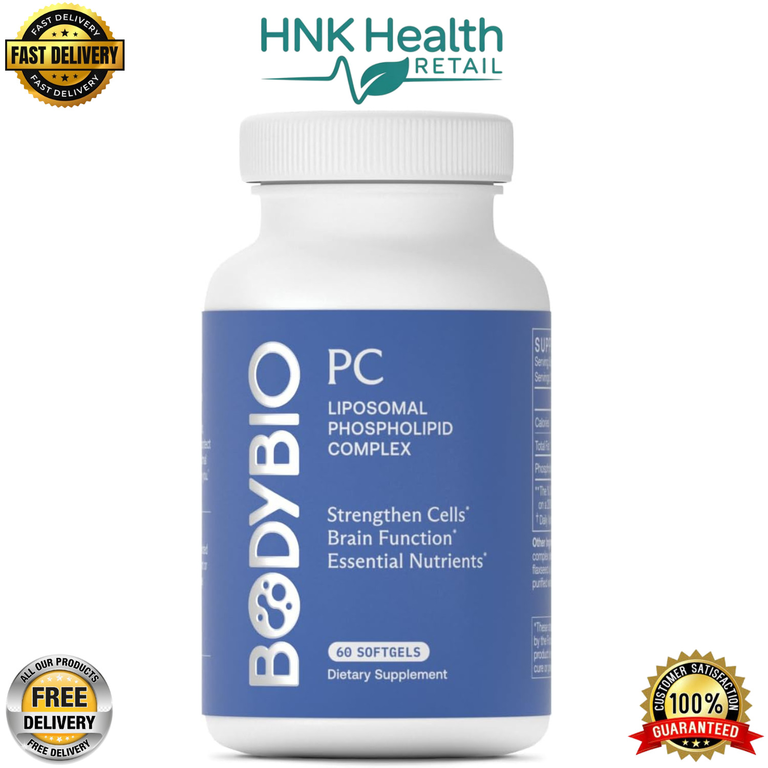 BodyBio PC – Phosphatidylcholine for Brain Health, Mental Clarity – 60 Softgels