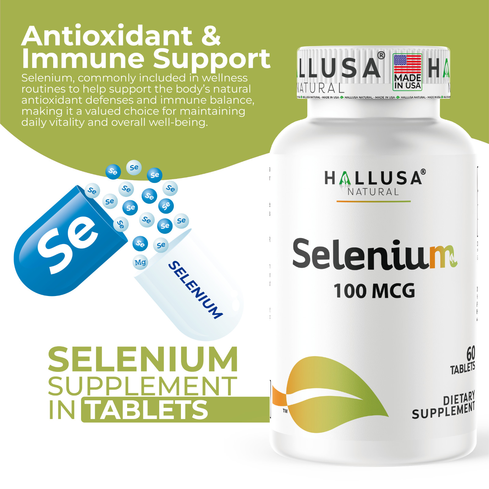 SELENIUM – For the Thyroid – Antioxidant & Immune Support – 60 Tab