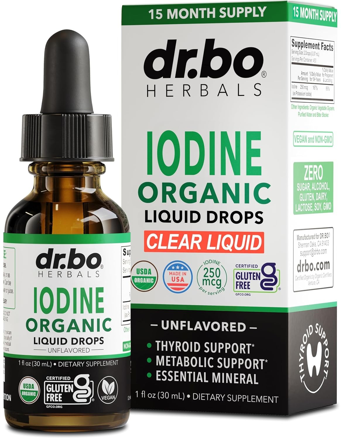 Iodine Liquid Drops Potassium Iodide – 1 Year Supply Pure Clear Organic Iodine D