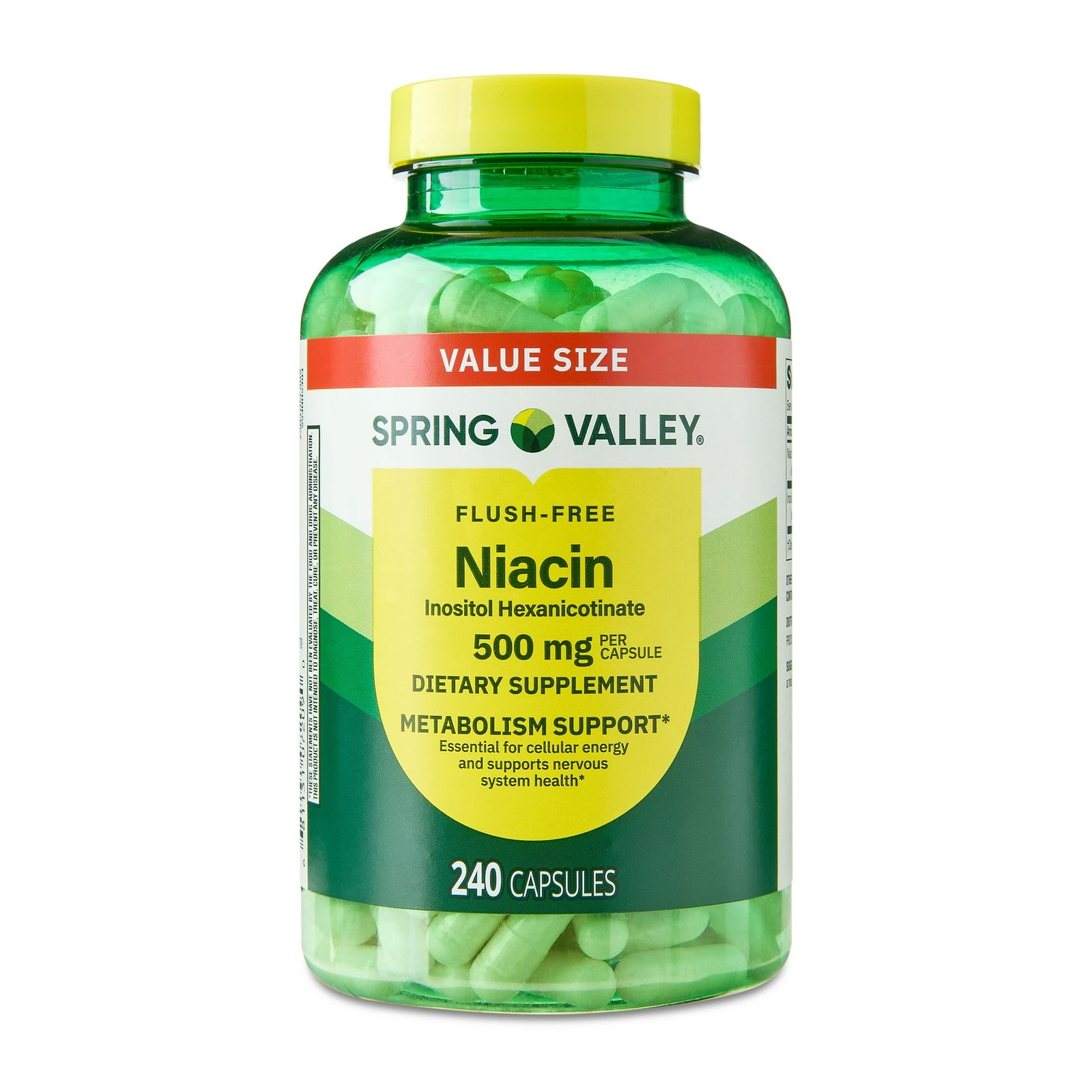 Spring Valley Flush Free Niacin 500 mg Capsules, Dietary Supplement, 240 Count