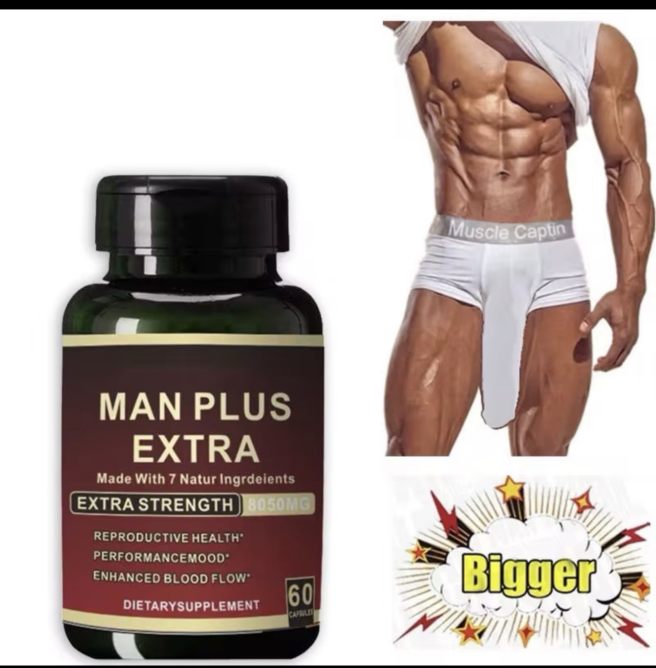 MAN PLUS Extra Strength 8050mg, 60 Capsules for Performance & Blood Flow