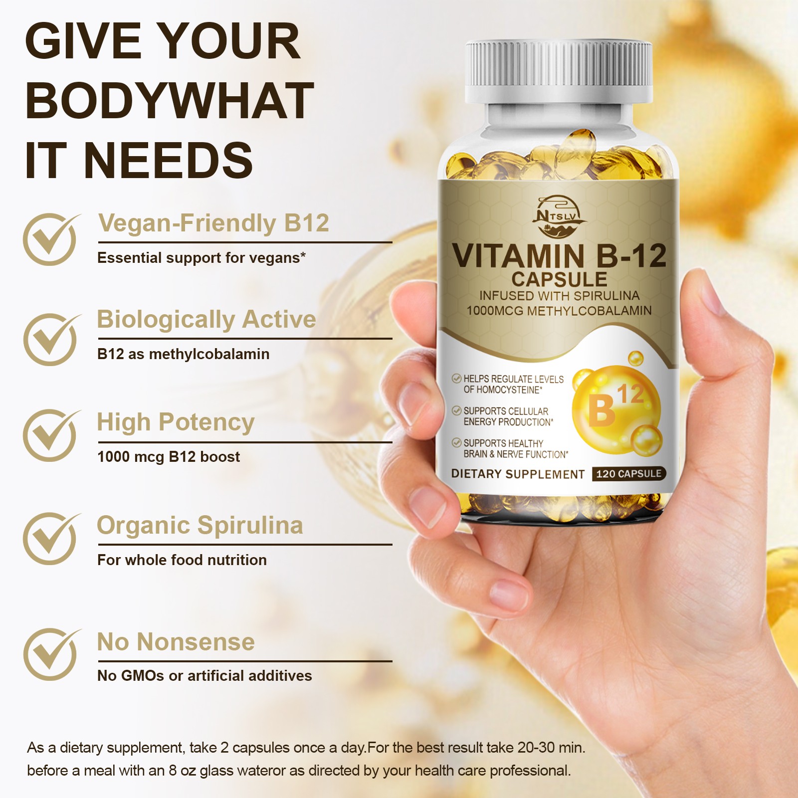 Vitamin B-12 Complex Capsules Energy Support Health Brain Nervous System Pills