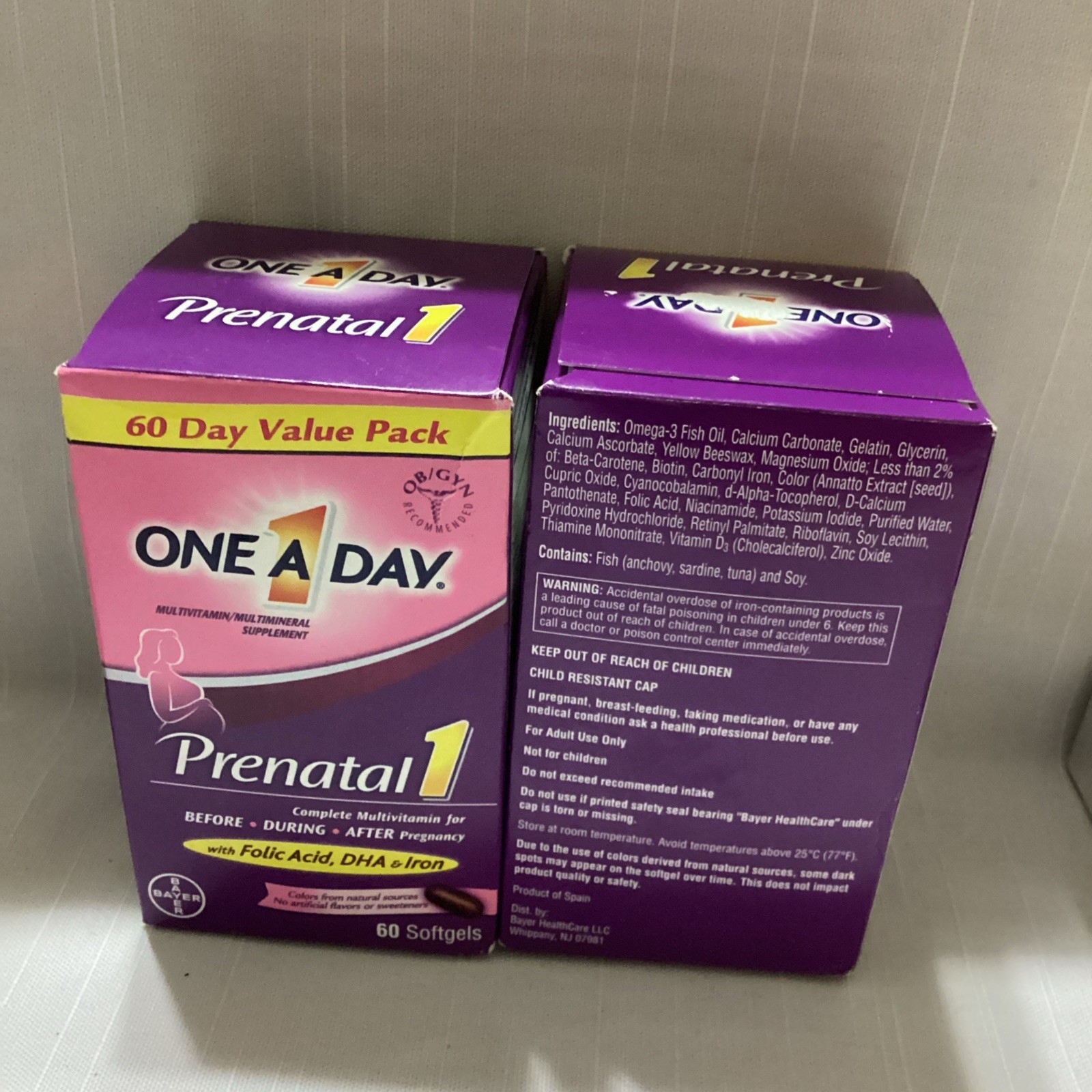2x OneADay Women Prenatal 1 Multivitamin 60CT DHA Folicacid Iron Exp6/25 &9/25