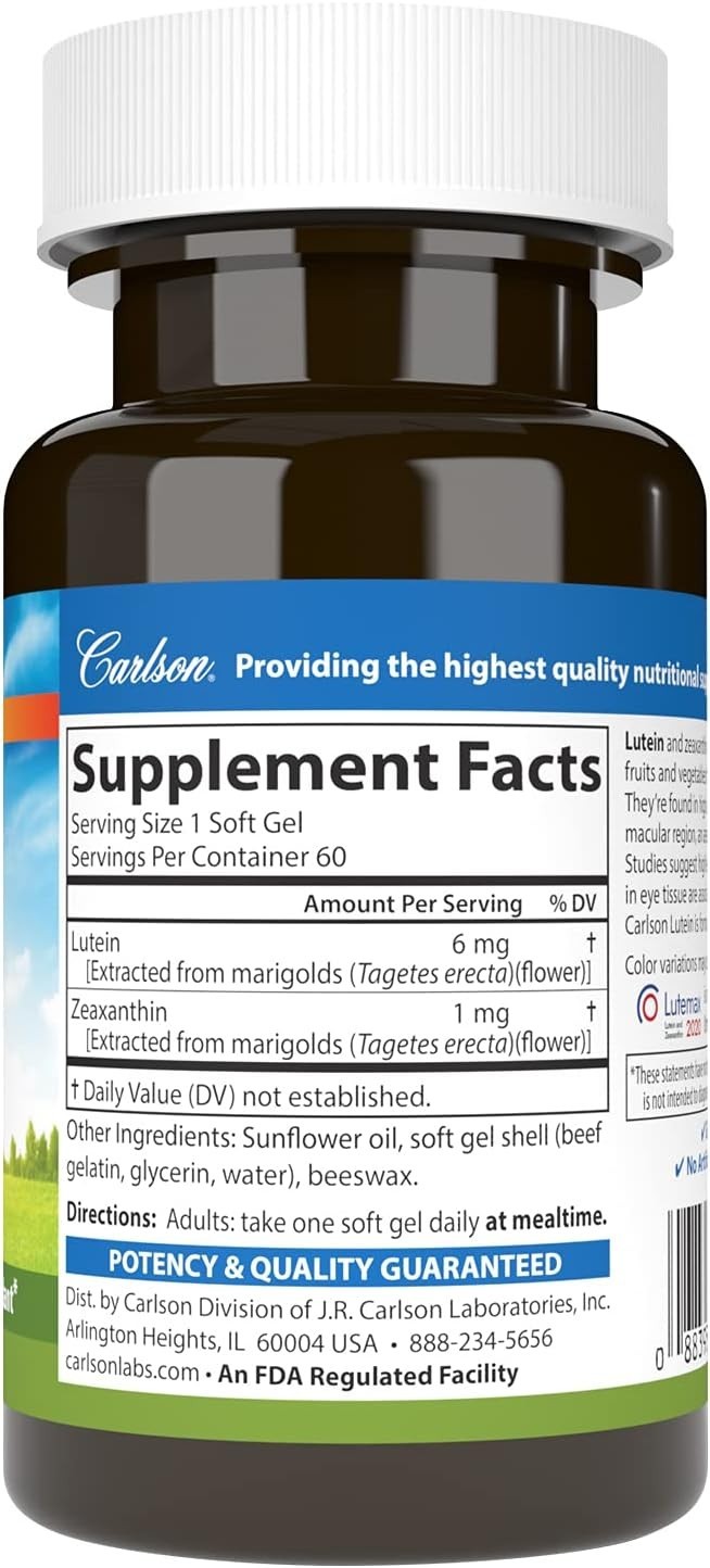 Lutein Antioxidant Softgels – 6mg for Eye Function, 60 Unflavored Softgels