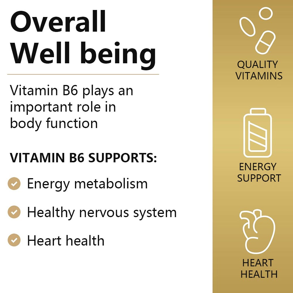 Vitamin B6 25 mg,Supports Energy Metabolism, Heart Health 30/60/120 Capsules