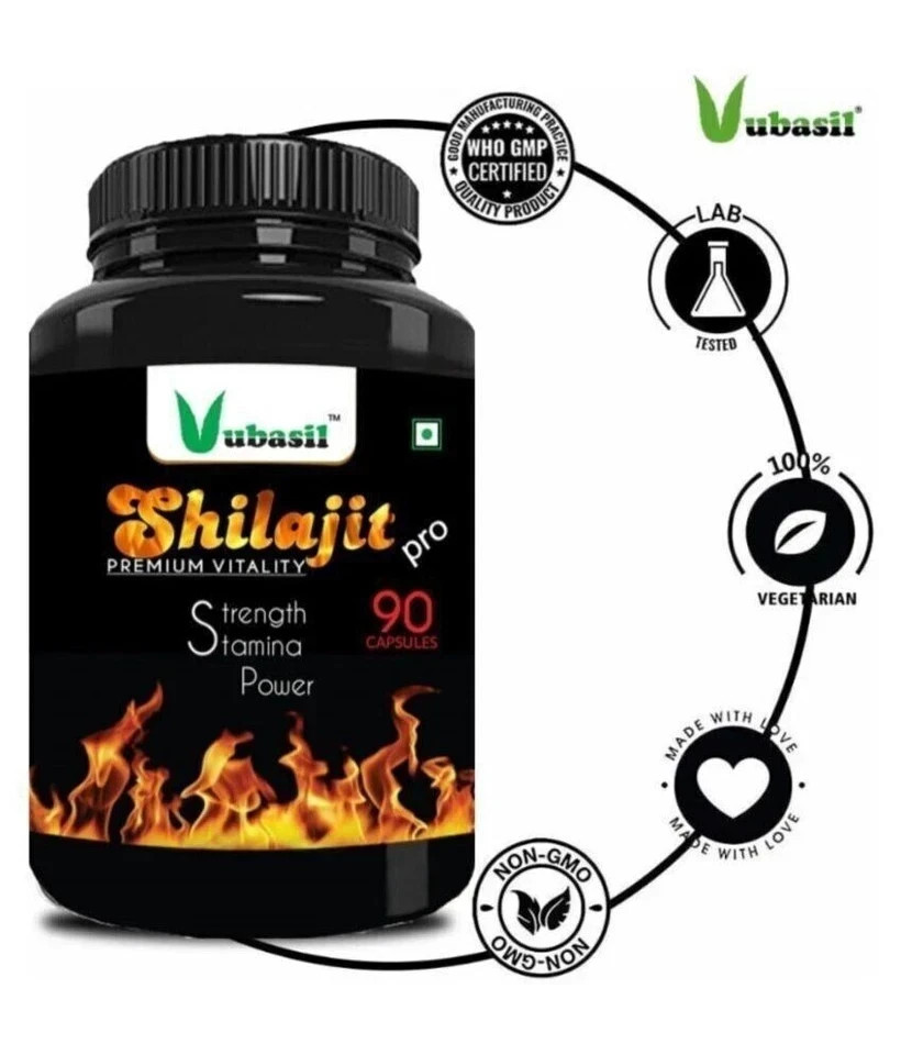 Vubasil – Shilajit Pro Safed Musli & Ashwagandha High Strength 90 Caps – 1 Pack