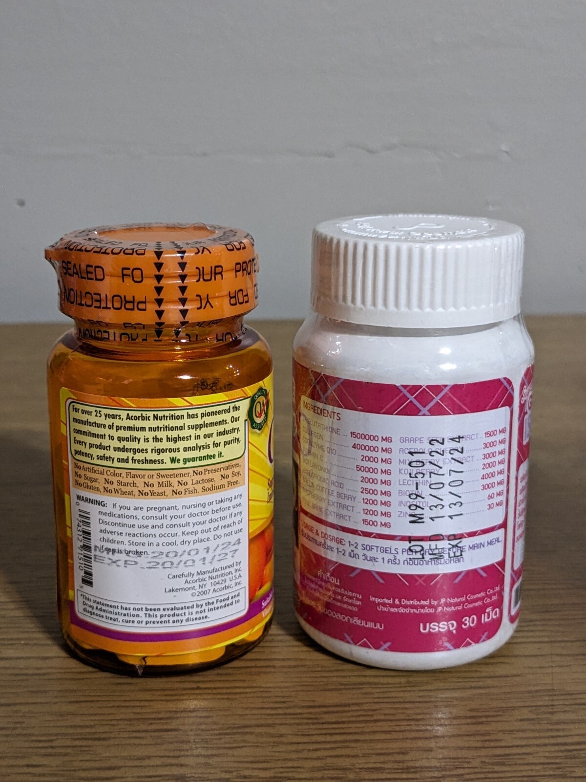 Authentic Acorbic Vitamin C- 1000mg And Supreme Gluta White Softgels. 1 Pc Each