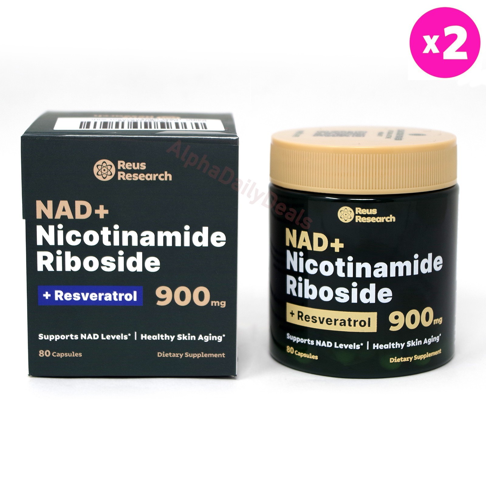 2 Pack SEALED Reus NAD+ Nicotinamide Riboside Resveratrol Anti-Aging Supplement