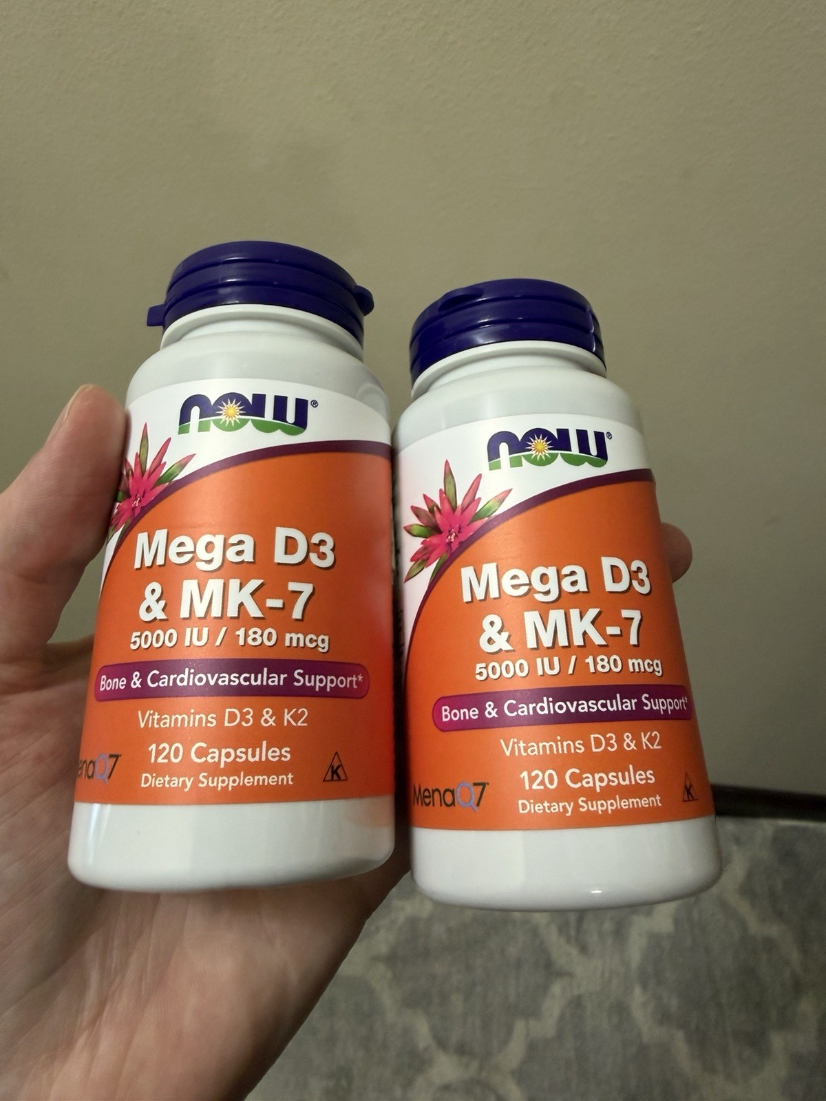 Now Foods Mega D3 & MK-7, 5000 IU/180 mcg. 120 Capsules, Exp 06/2029 / 2 PACK