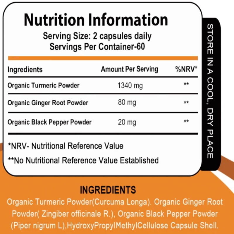 Organic Tumeric Root Curcumin 1340mg Plant-Based-Joint And Immune 30/60/120 Caps