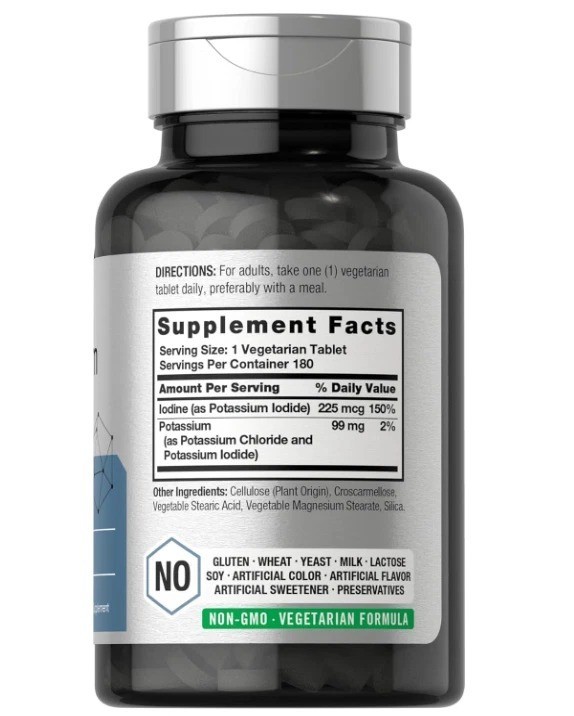 Horbaach Potassium Plus Iodine 180 Tablets Iodide Non-GMO Gluten Free Supplement