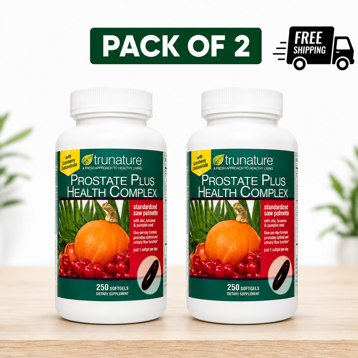 Pack of 2 Prostate Plus Health Complex, 250 Softgels with Saw Palmento New