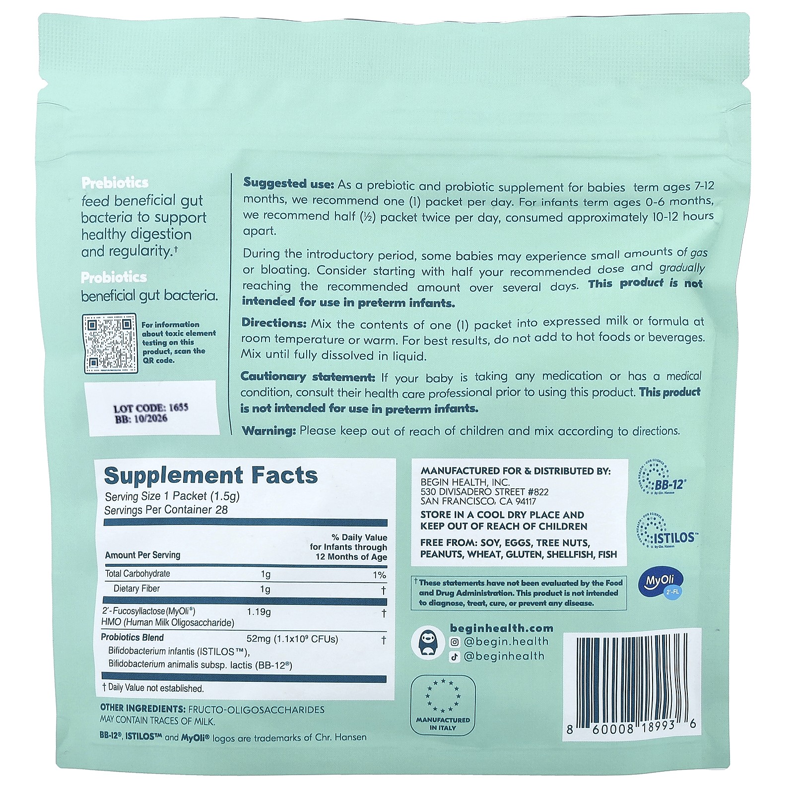 Beginbaby™ Prebiotics + Probiotic, Ages 0-12 Months, Unflavored, 28 Packets,