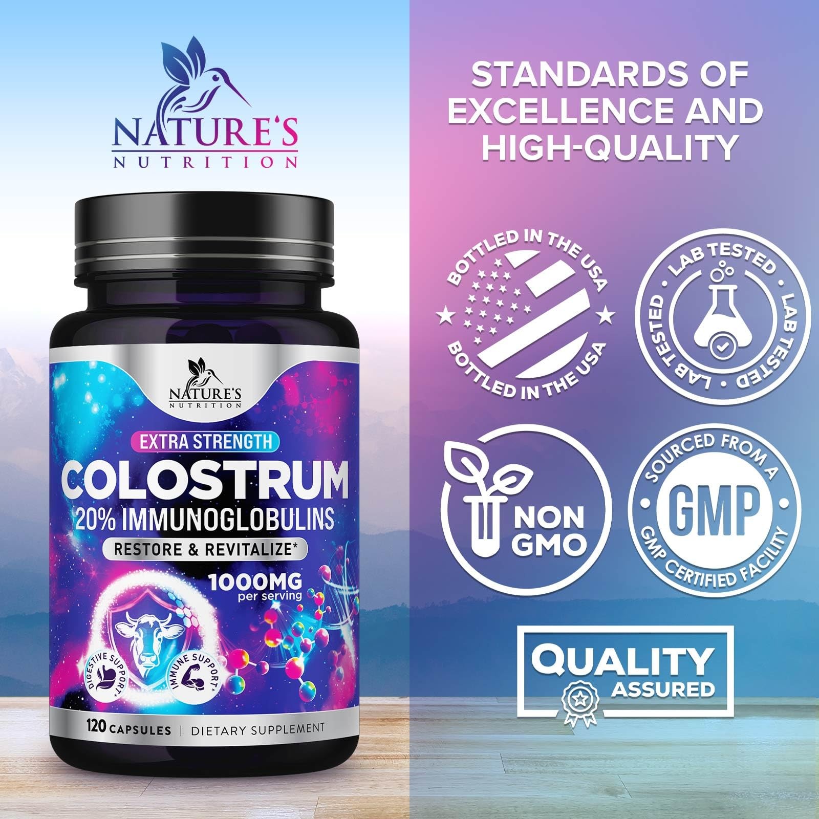 Colostrum Supplement 1000mg – 20% Immunoglobulins for 120 Count (Pack of 1)