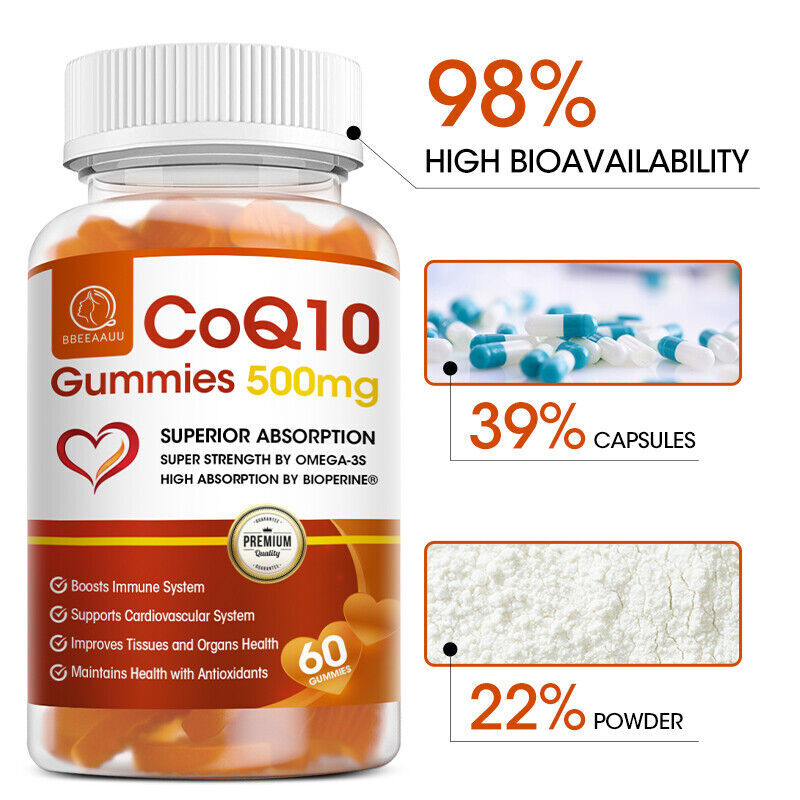 500mg CoQ10 Gummies Natural Heart Health Support – High Absorption Coenzyme Q10