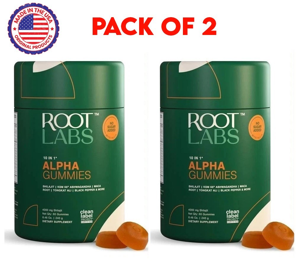 Root Labs 10 in 1 Alpha Gummies Shilajit, Ashwagandha, Maca, Tongkat, Pack of 2