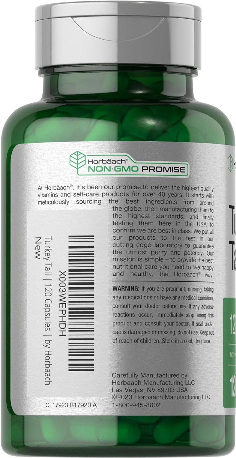 Turkey Tail Mushroom Capsules 1200mg, 120 Count, Non-Gmo Gluten Free by Horbaach