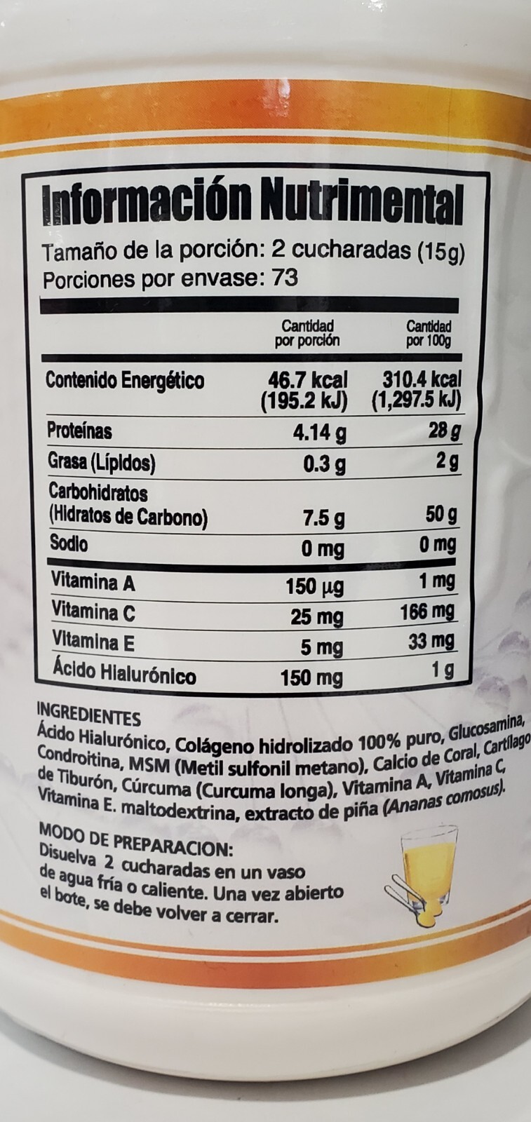 Hyaluronic Acid/Acido Hialuronico w/Hidrolized Colagen, { Pineapple } 1Kg Powder