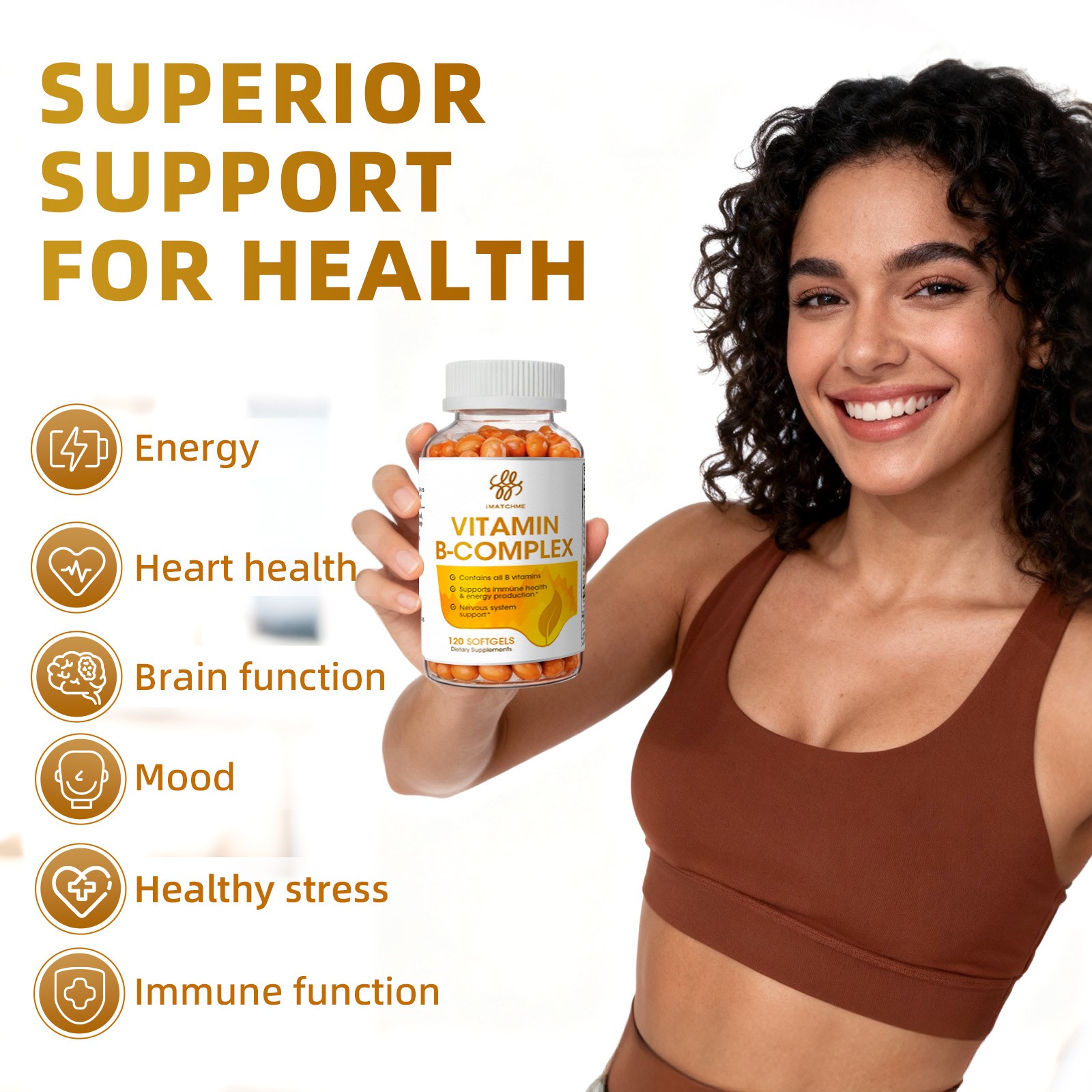 Vitamin B Complex 120 Capsules – B1,B2,B3,B5,B6,B7,B9,B12 for Immune Support