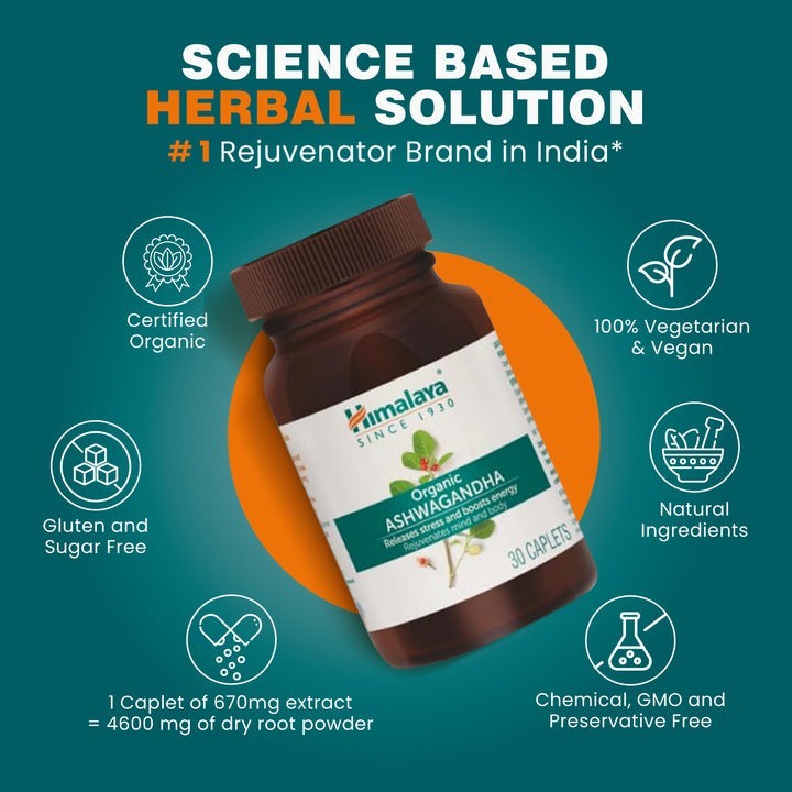 Himalaya | Organic Ashwagandha | Stress Support | Herbal Supplement | 60 Tablets