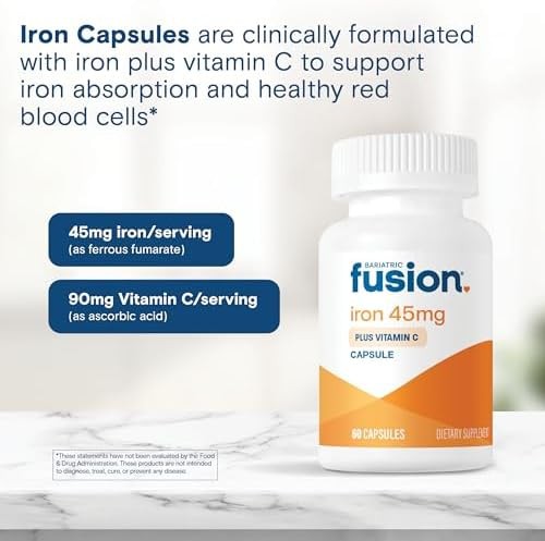 Bariatric Fusion Iron Supplement 45mg with Vitamin C | 1 Per Day | Vitamins f…