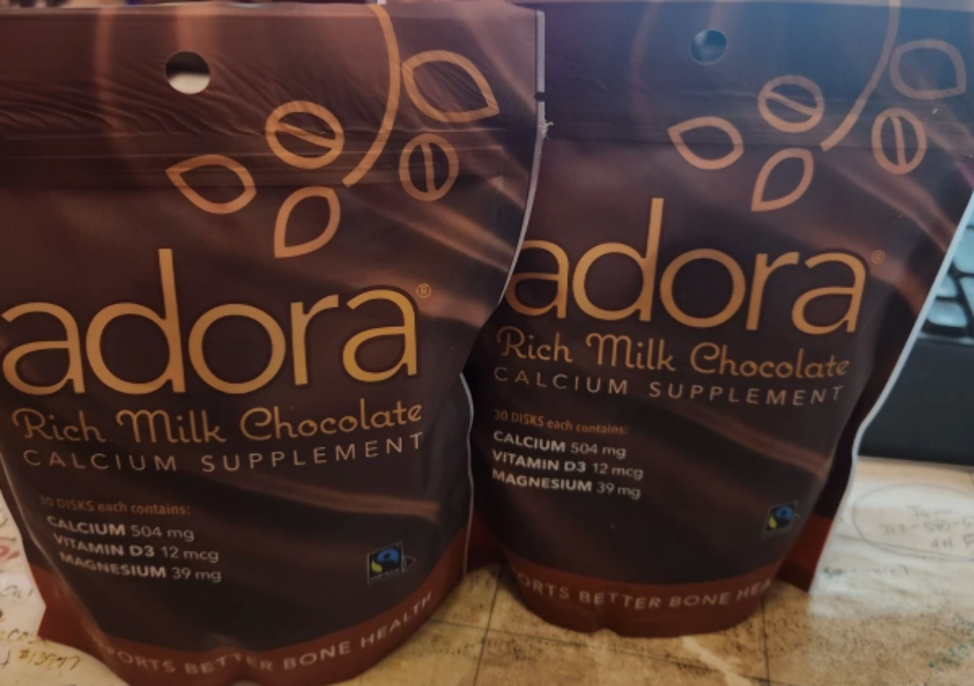2x Adora Calcium Supplement, Fairtrade Milk Chocolate, Single Pack – 30 ct