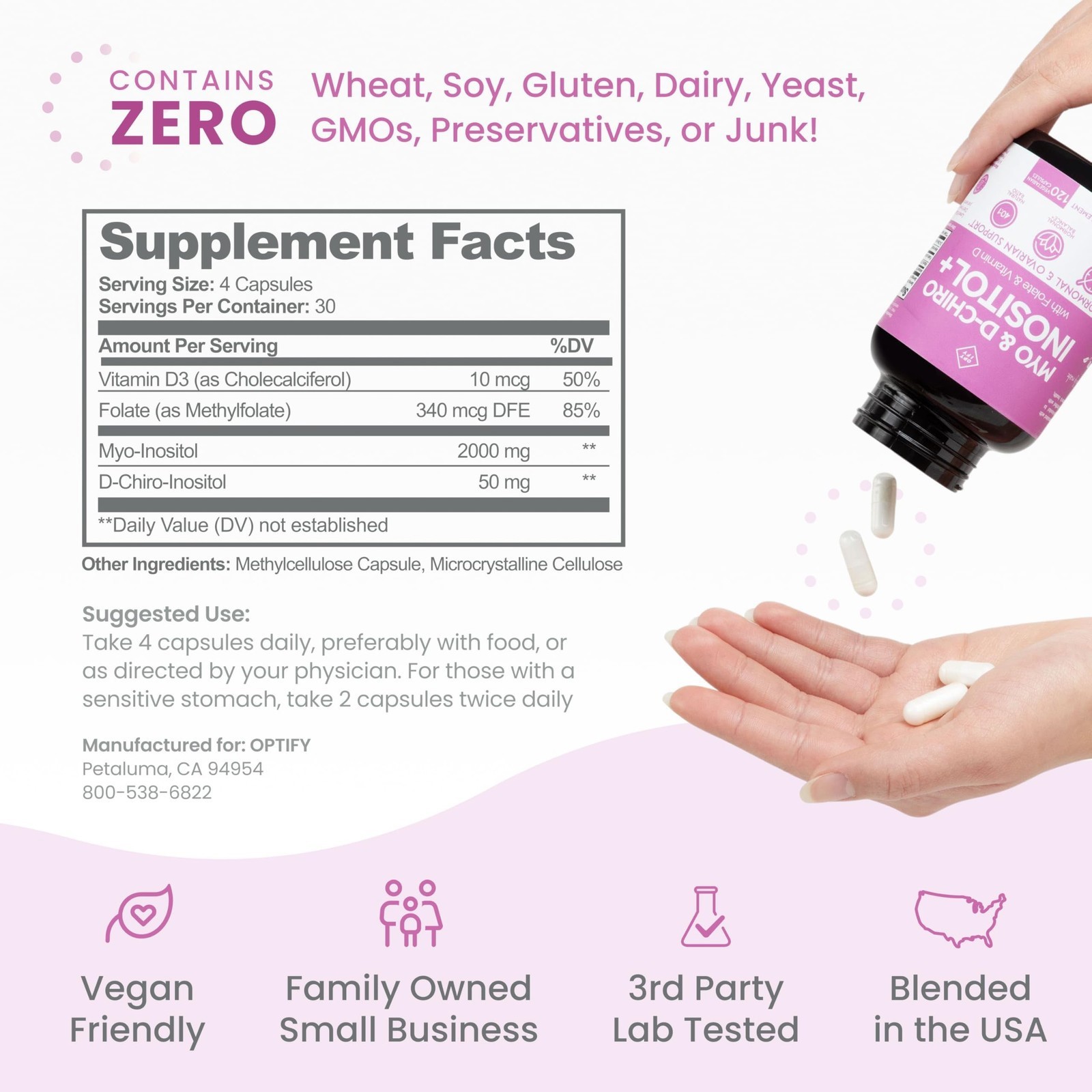 Optify Women Myo-Inositol D-Chiro Inositol Supplement W/ Folate and Vitamin D