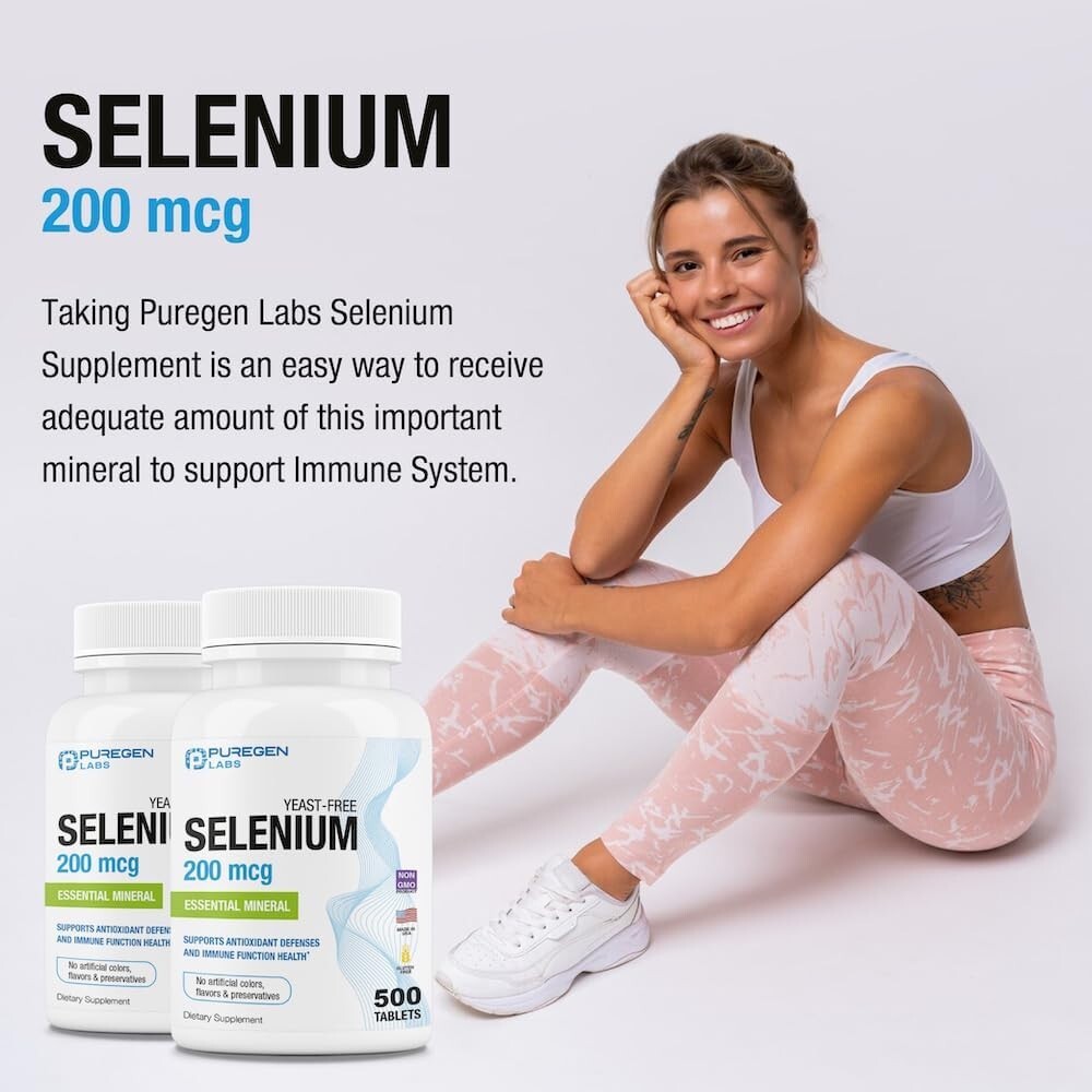 Puregen Labs Selenium 200 mcg Essential Mineral, Antioxidant – 500 Tablets
