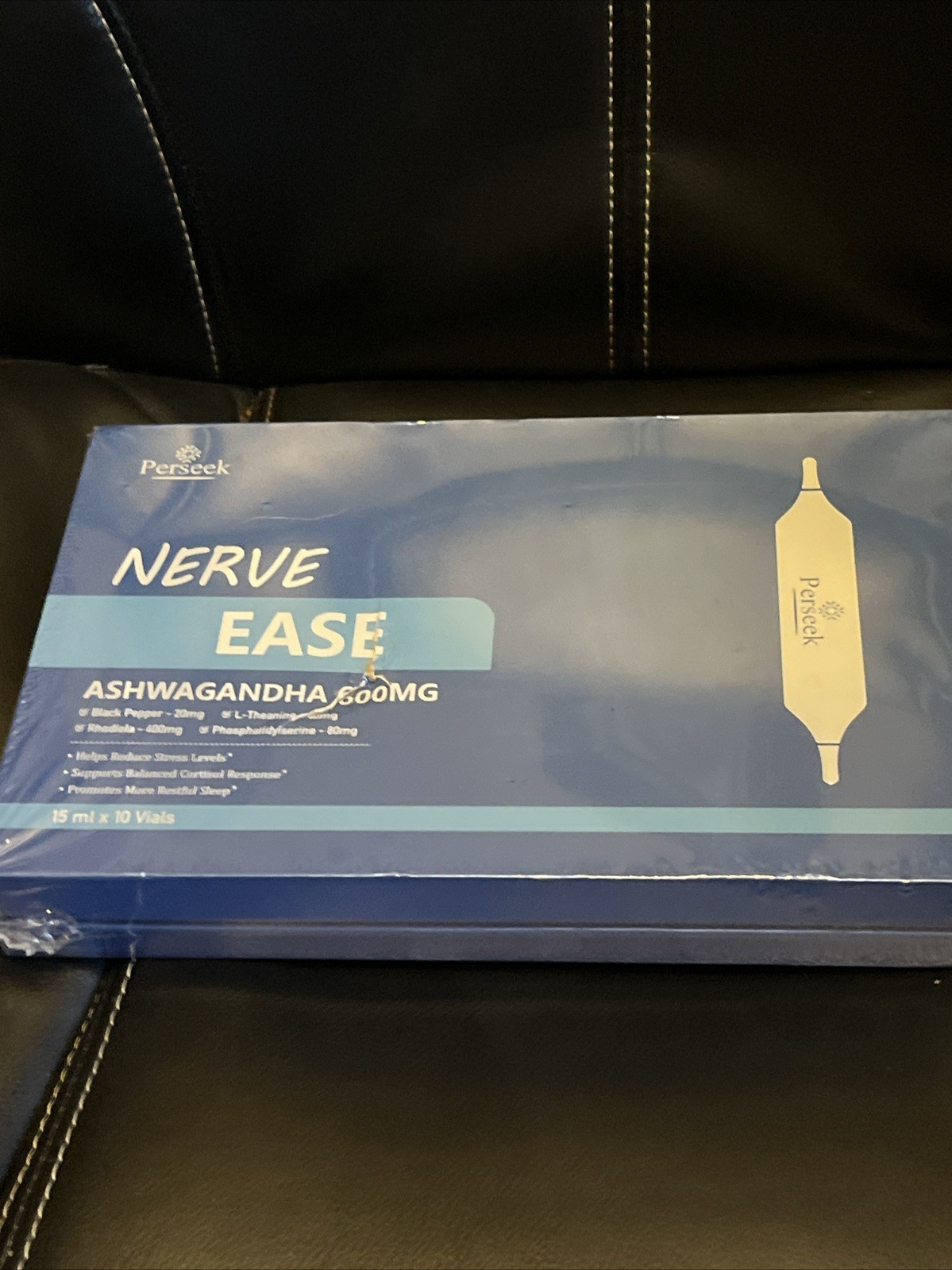 Perseek Nerve Ease Ashwagandha 600mg Liquid Shots, 10 Vials Dietary Supplement