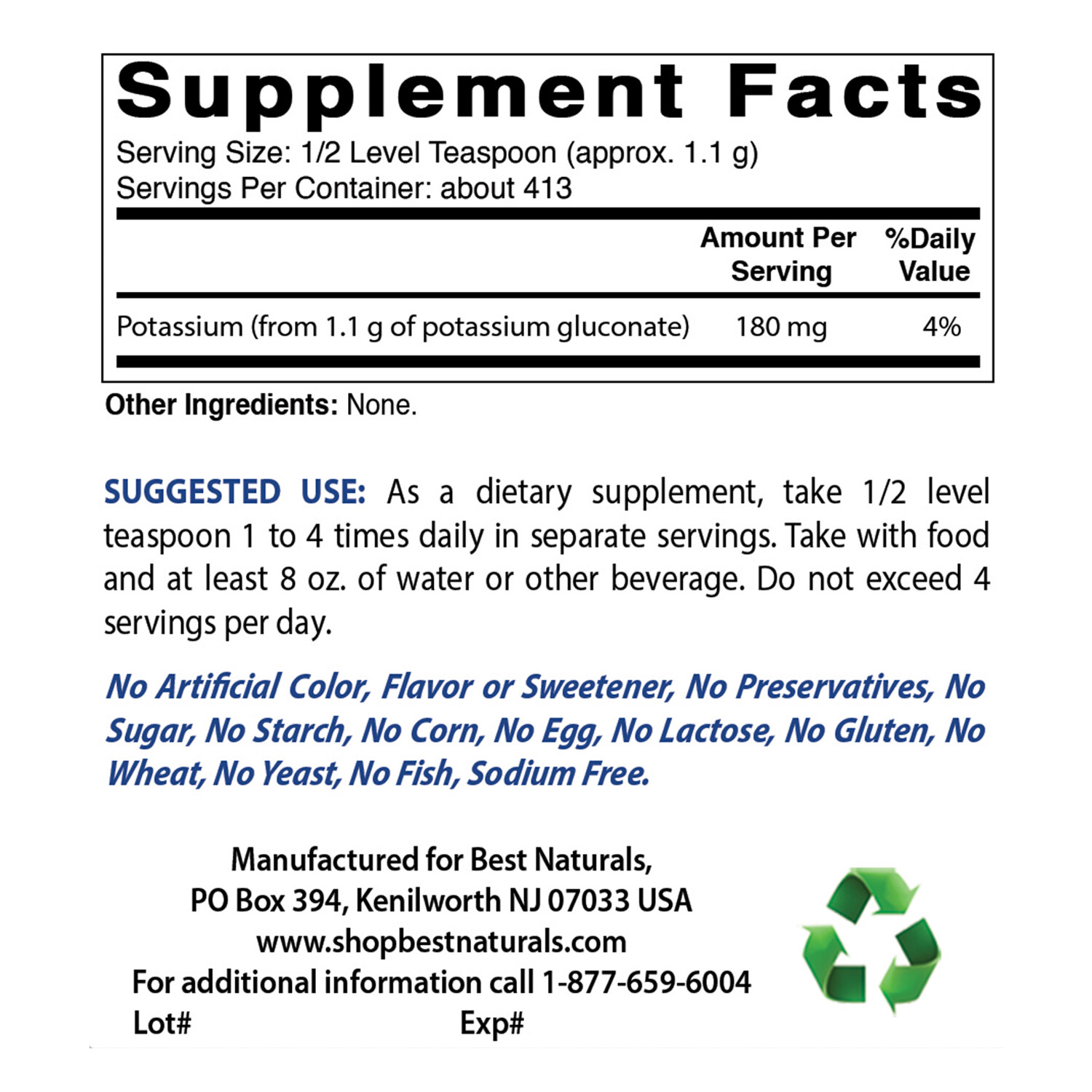 Best Naturals Potassium Gluconate Powder 1 Pound