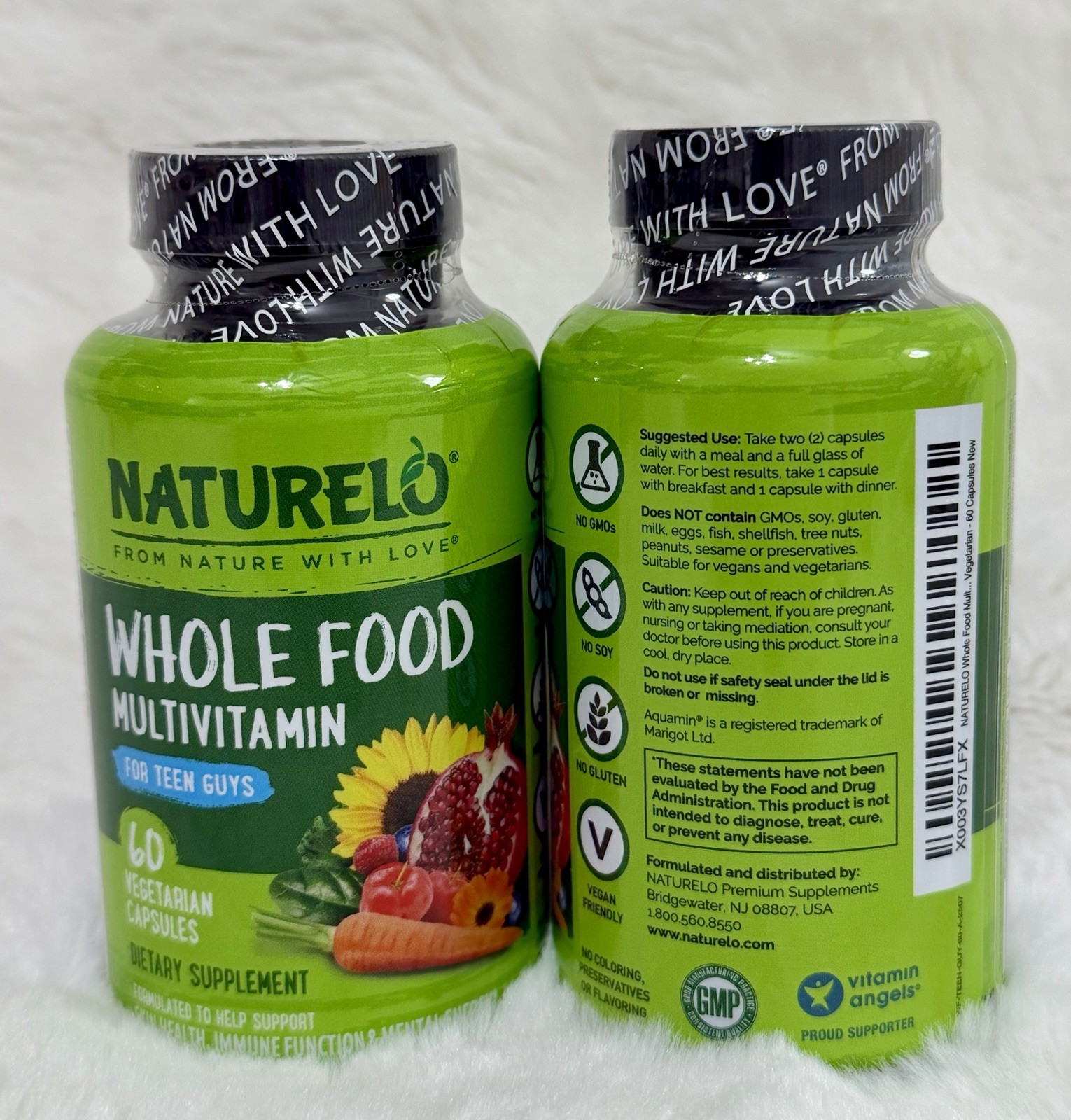 (2)NATURELO Whole Food Multivitamin for Teens Boys & Girls 60 Capsules Exp 07/27