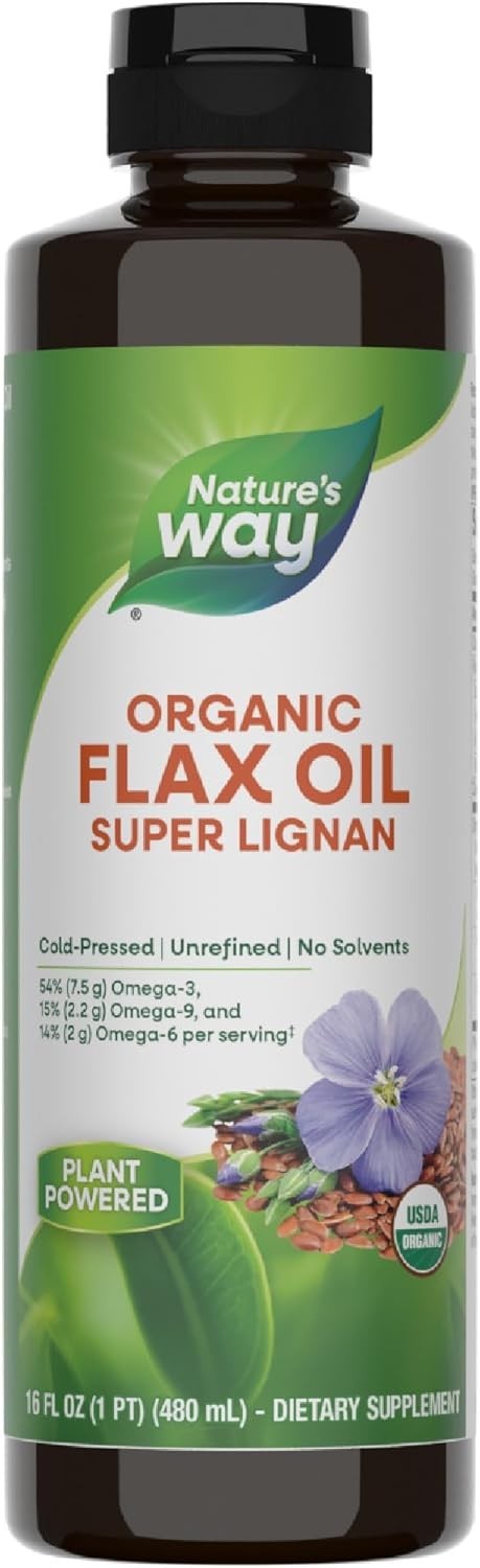 Aceite Linaza Organico Super Lignan Omega 3 6 9 Prensado En Frio 16 Fl Oz