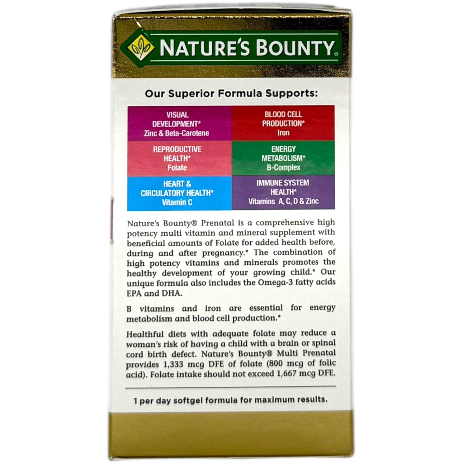 Nature’s Bounty Prenatal Multivitamin Omega-3 DHA EPA 60 Softgels (EXP 01/2027)