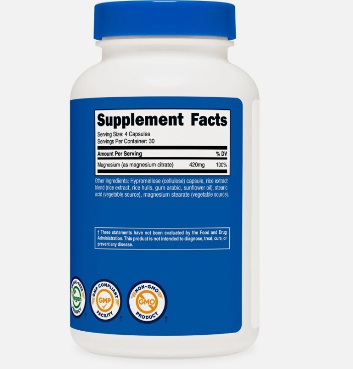 Nutricost Magnesium Citrate 120 Capsules, 420mg, 30 Servings – Gluten Free
