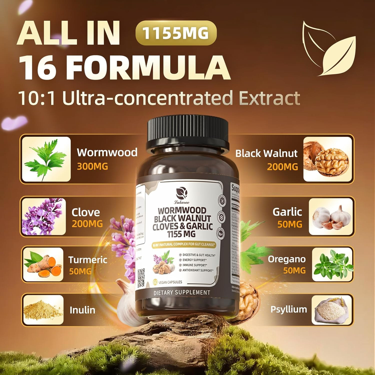 Lukaree 16-in-1 Wormwood Black Walnut Clove Cleanse for Humans Capsules – Natura