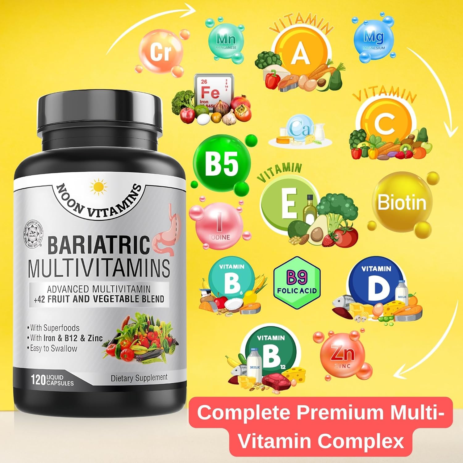 Bariatric Multivitamin with Iron 42 Superfood Blend 120 Capsules Free Ship