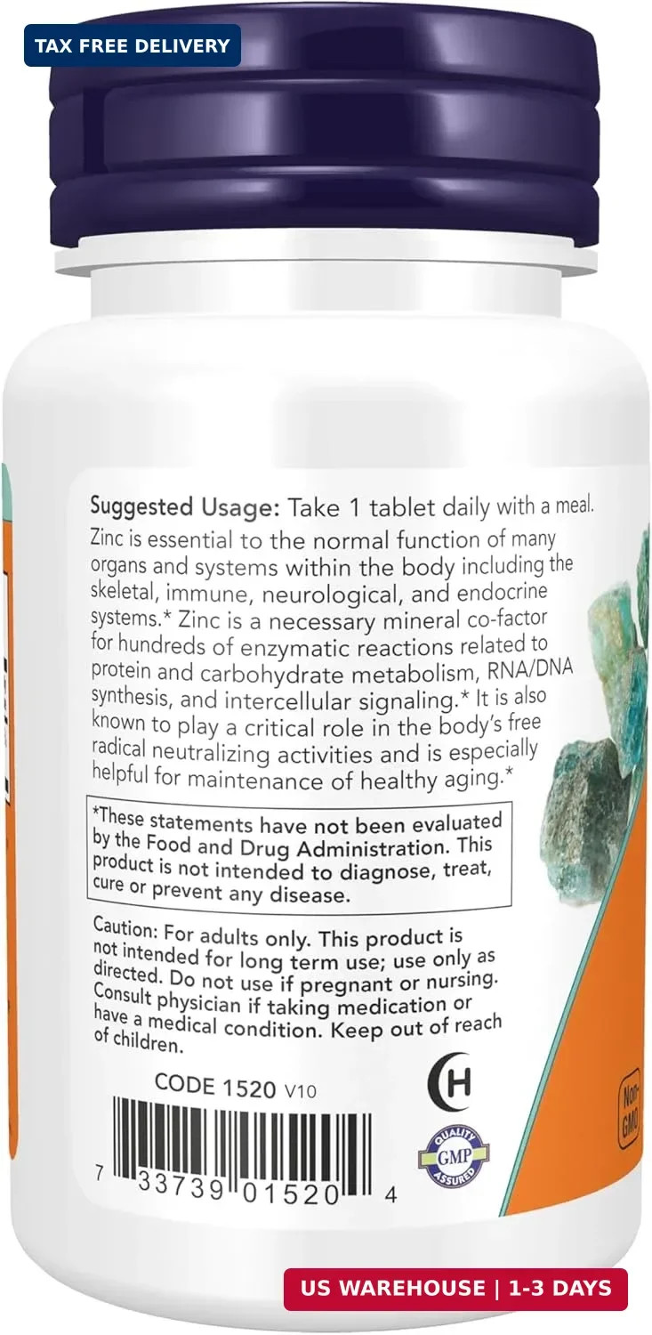 NOW Foods Supplements, Zinc (Zinc Gluconate) 50 mg, Supports Enzyme Functions*,