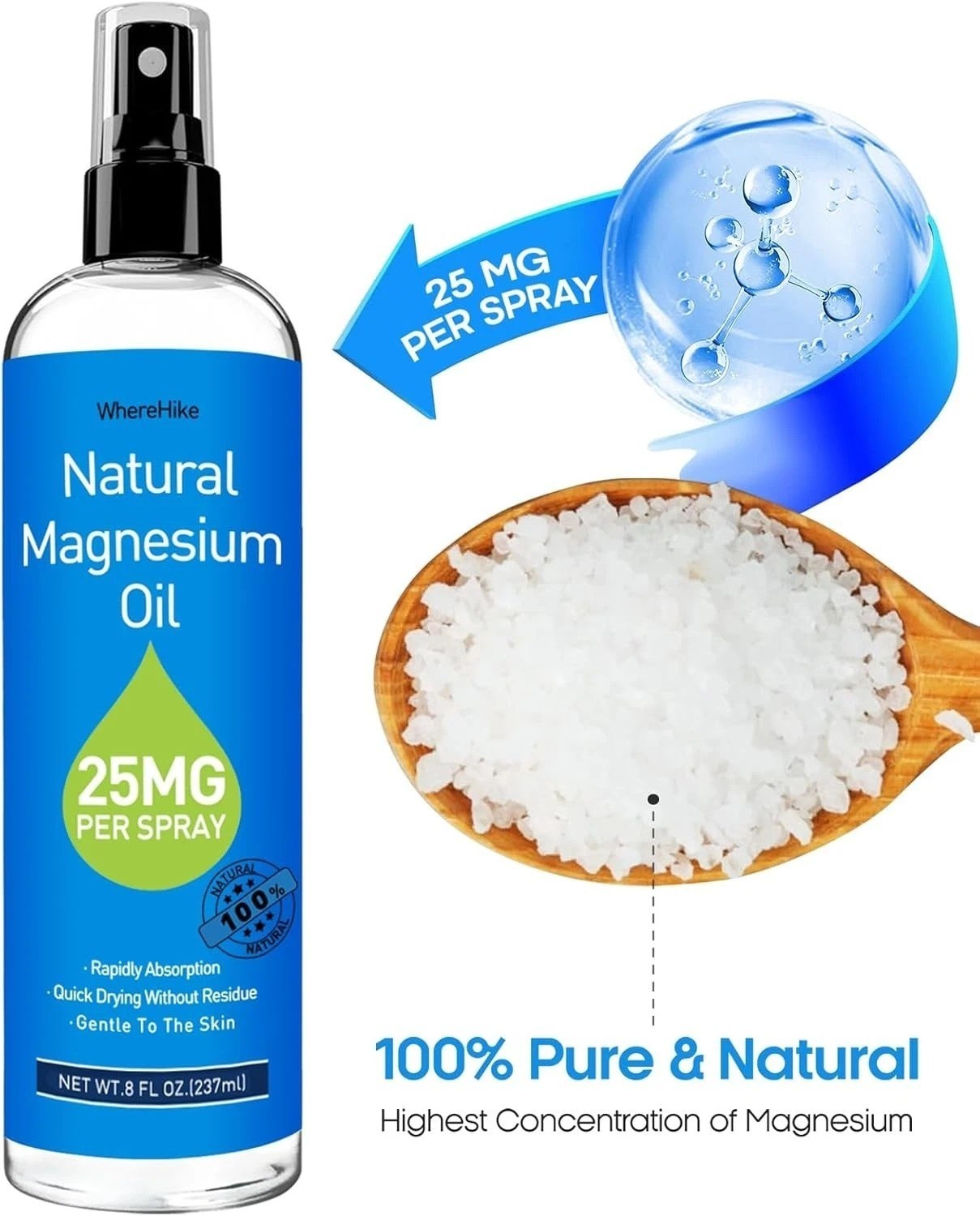 Magnesium Oil Spray – For Feet, Sleep & Muscle Relief, Vanilla/Lavender/Natural.