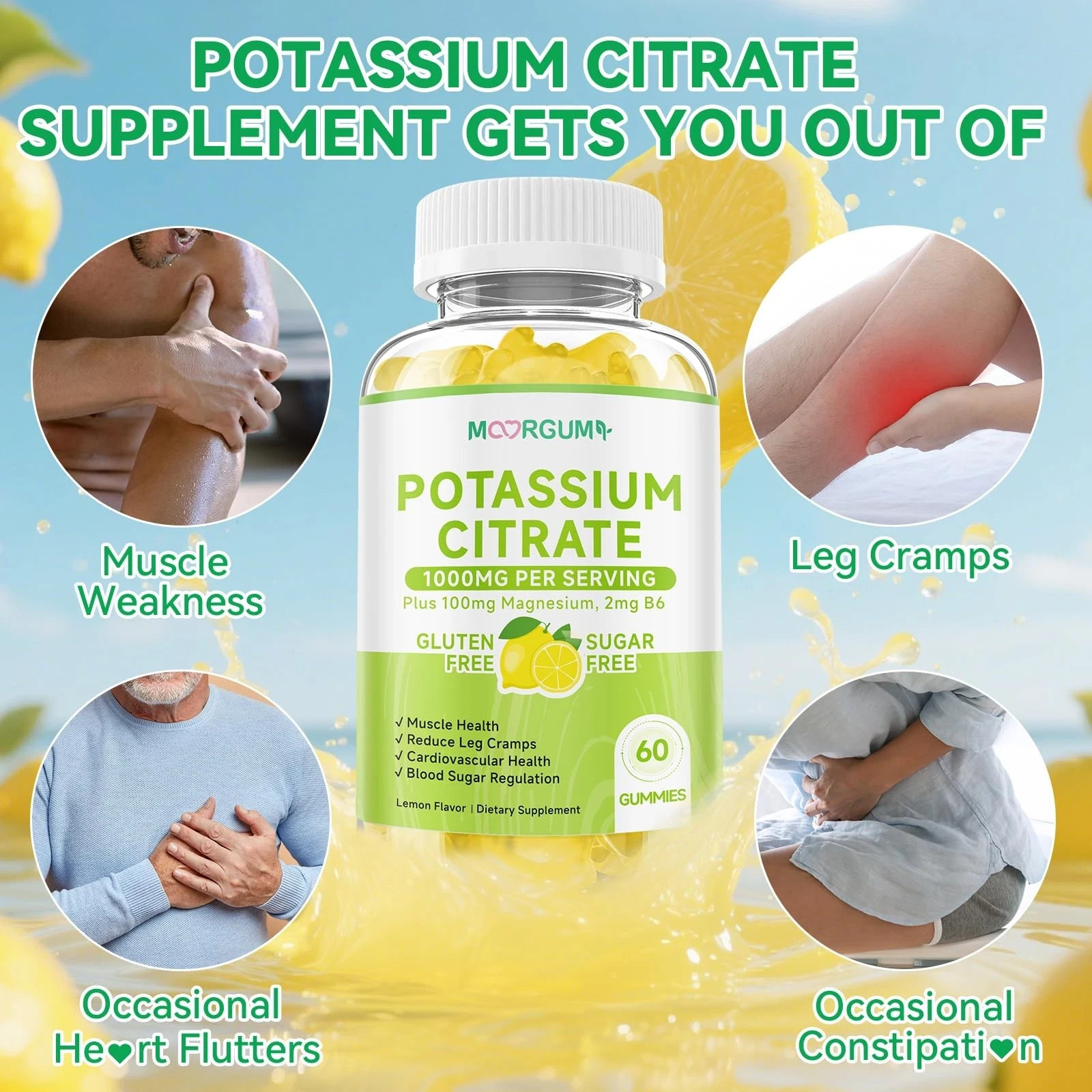 Potassium Citrate 1000mg Gummies, Supplement 60 Count (Pack of 2)