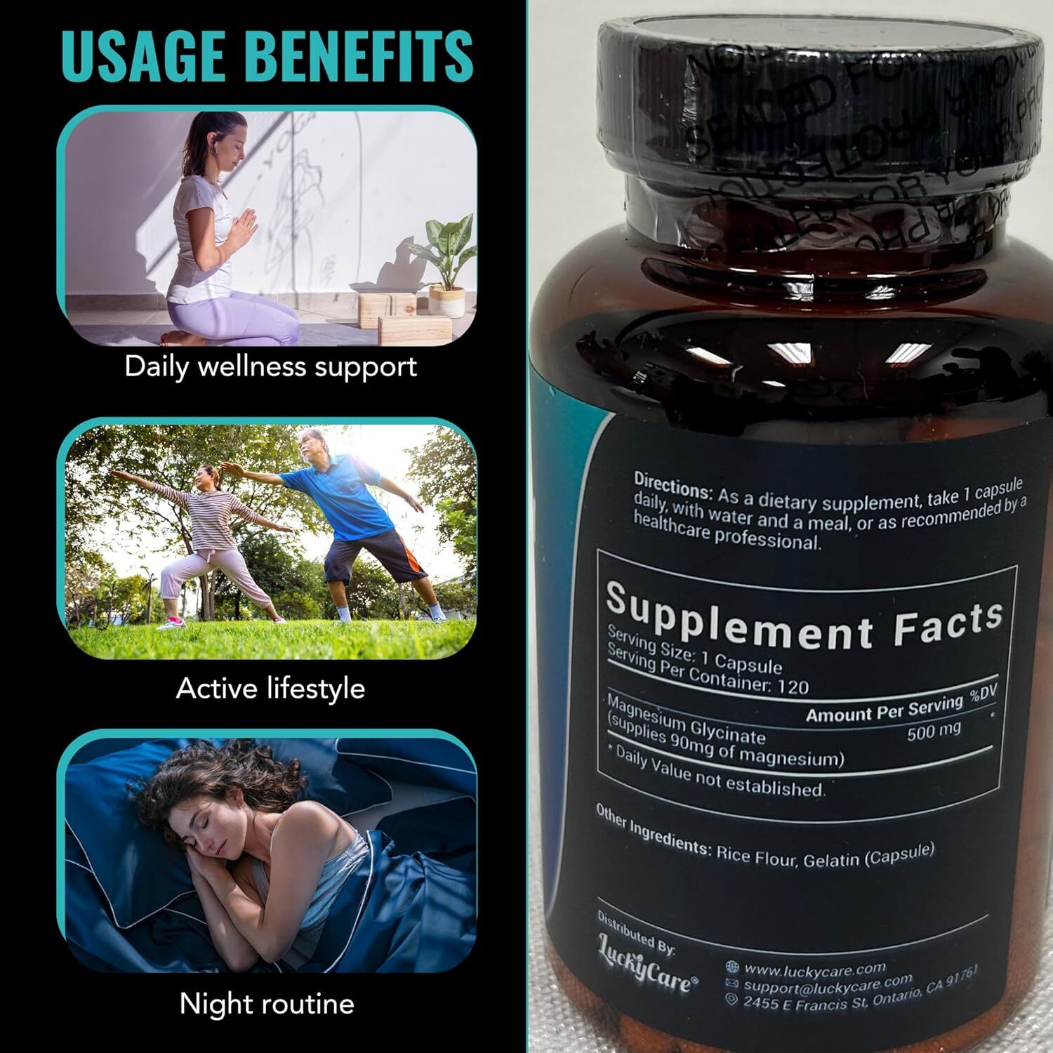 Magnesium Glycinate 500mg – 240 Capsules For Sleep, Stress Relief Support Bone