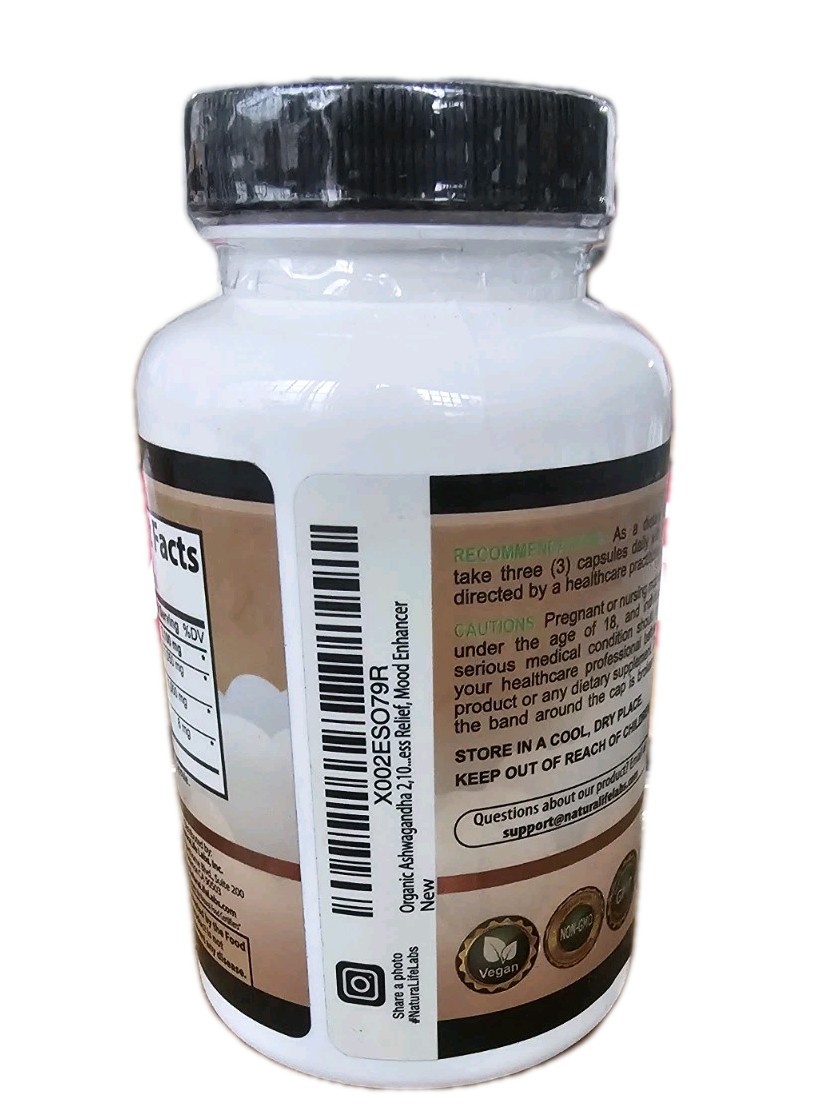 NaturaLife Labs Organic Ashwagandha 2100 mg per Serving 100 Count 08/27